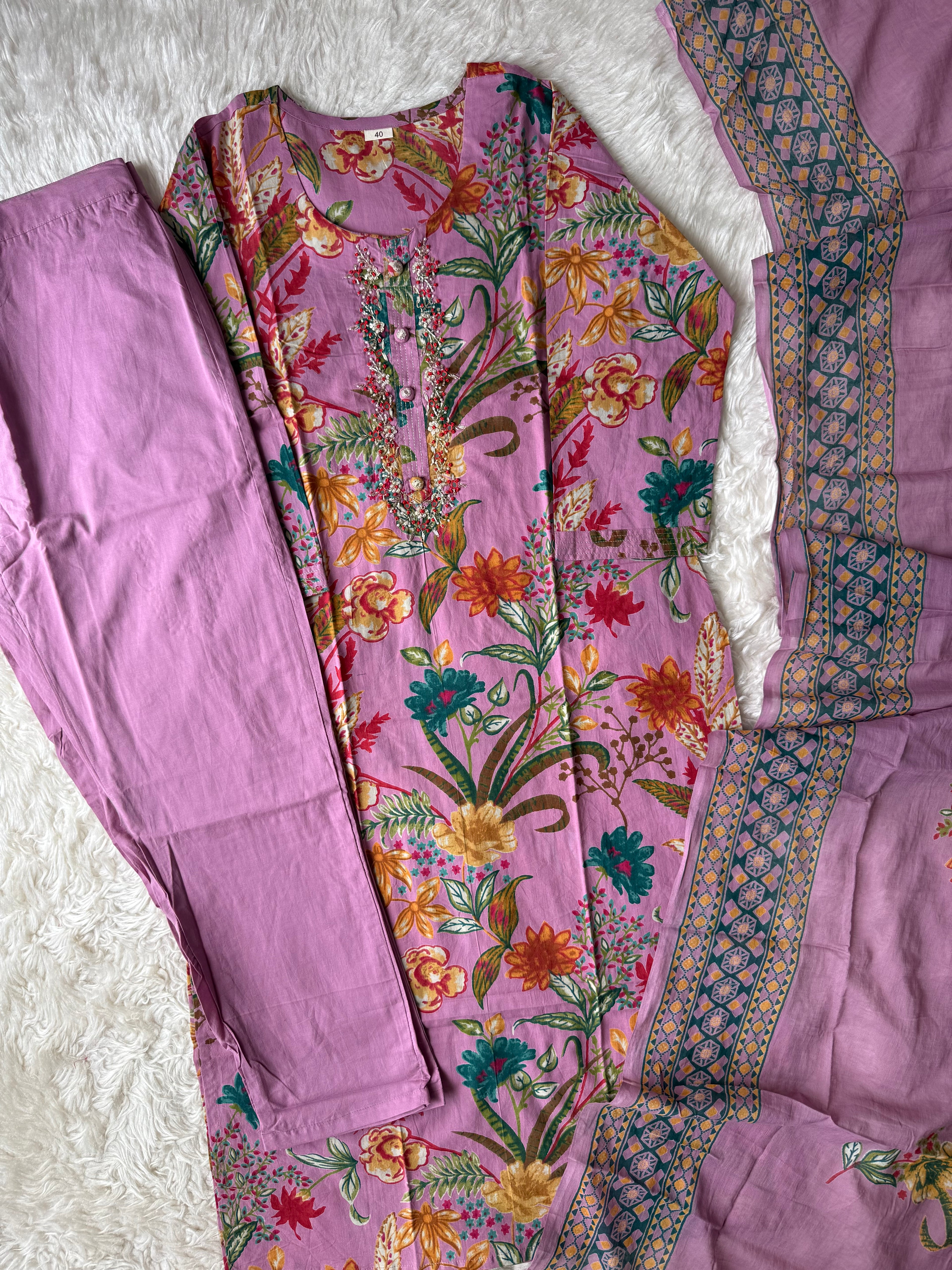 Breathable Cotton Kurti Pant Cotton Dupatta Set