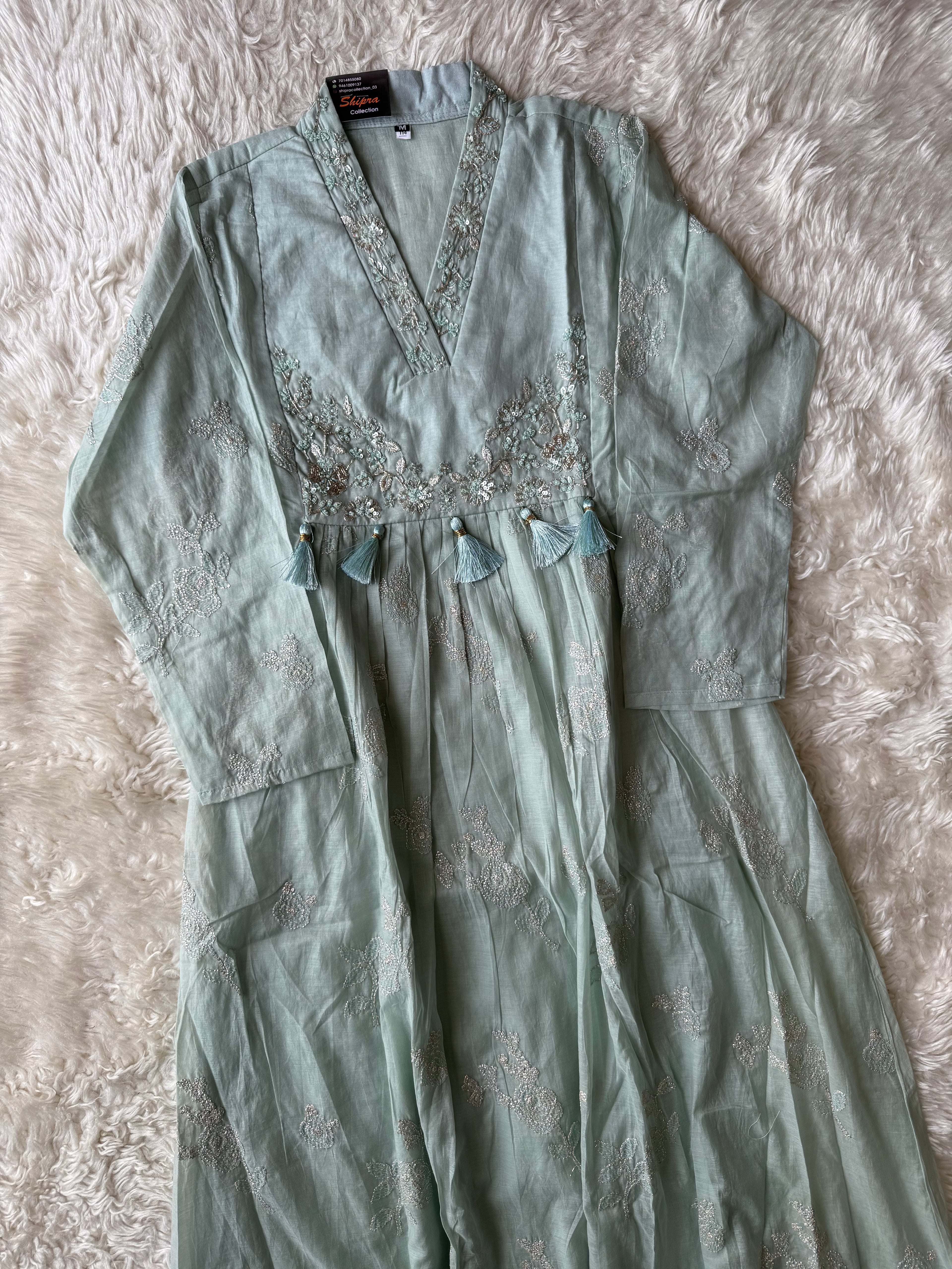 Pure Mul Chanderi Kurti Pant Dupatta Set
