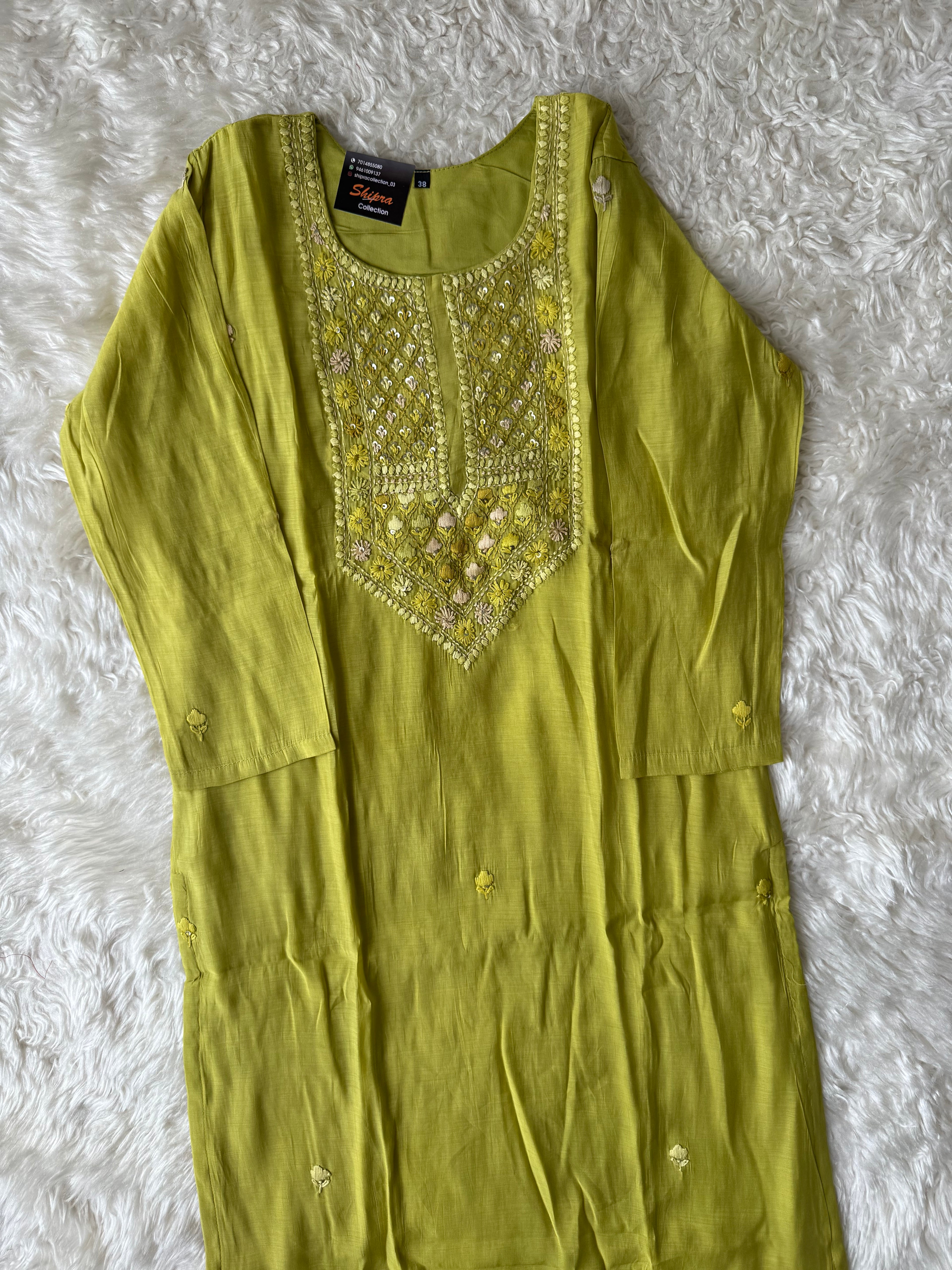 Mul Chanderi Kurti Pant Dupatta Set