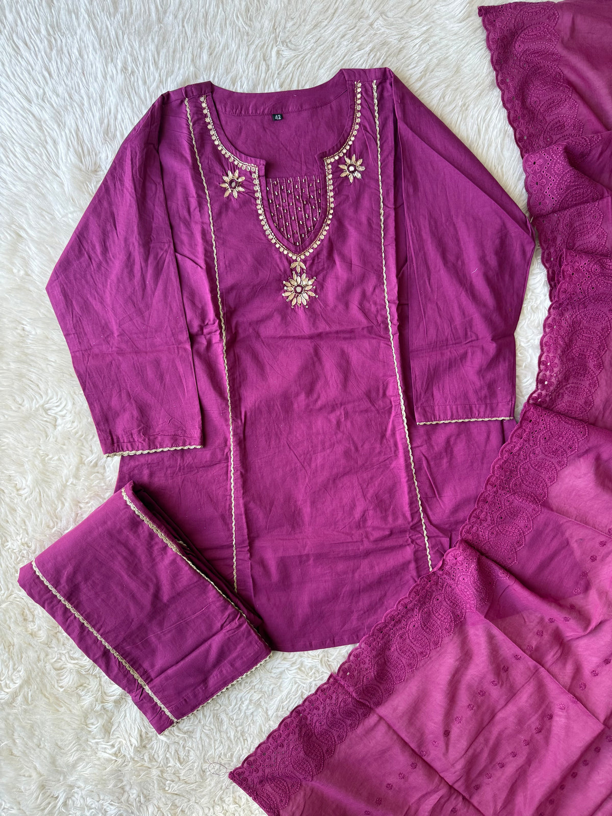 Premium Cotton Kurti Plazo Dupatta Set