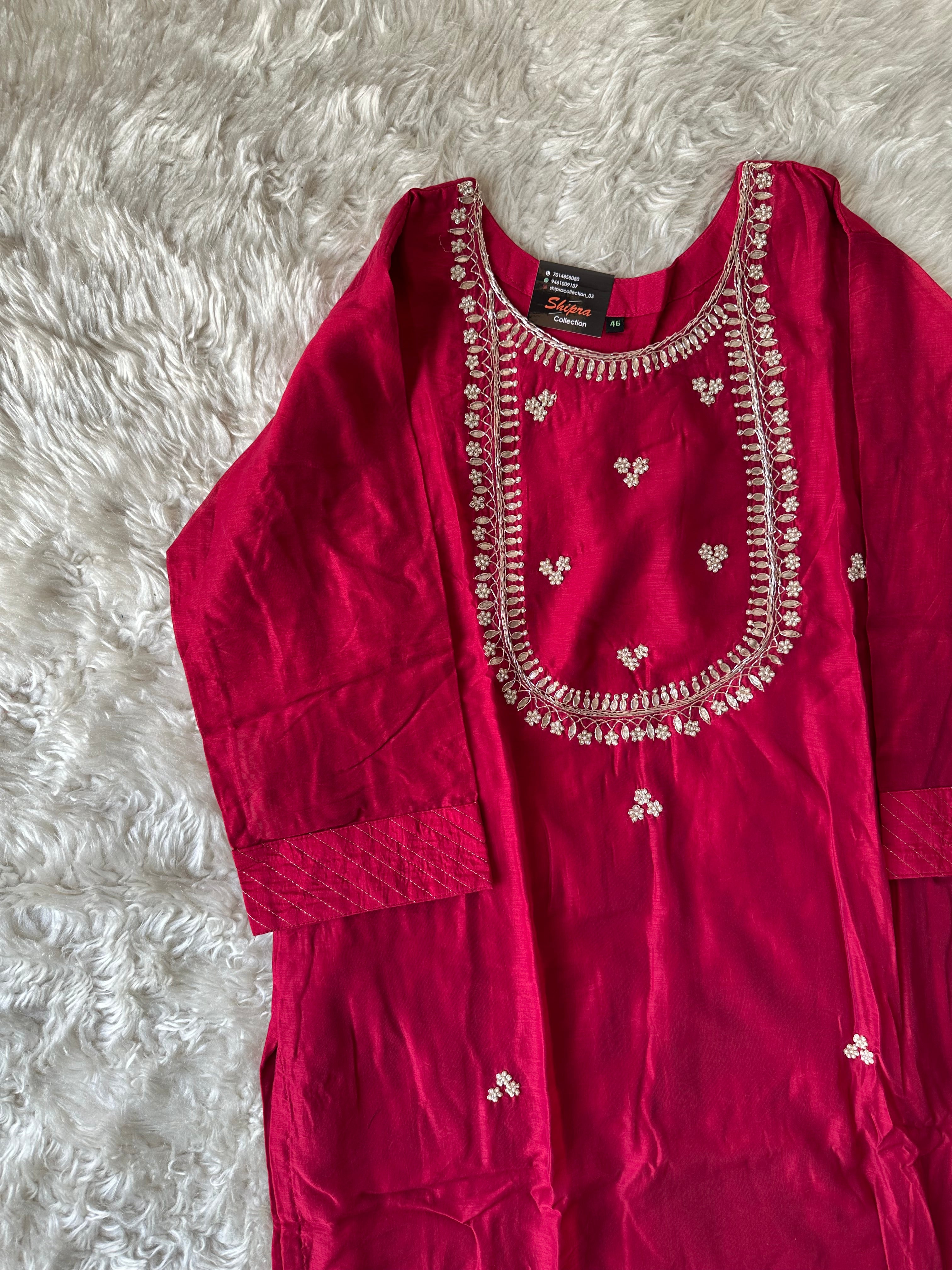 Chanderi Silk Kurti Pant Dupatta Set