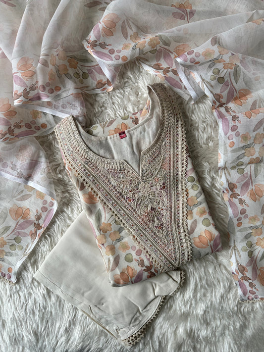 Linen Kurti Pant Dupatta Set