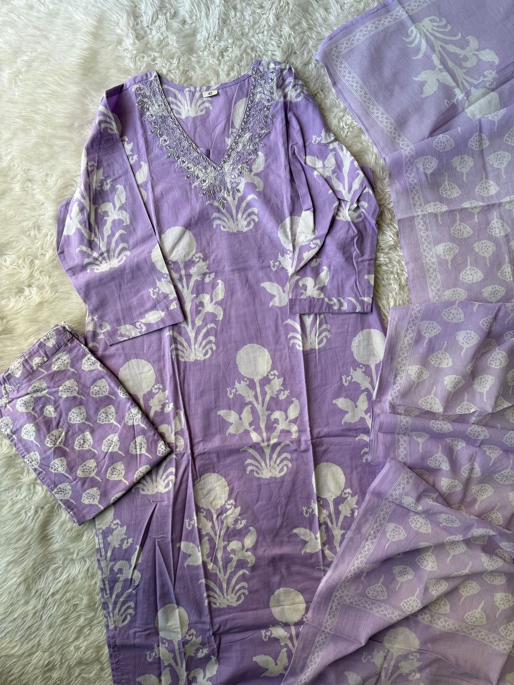 Breathable Cotton Kurti Pant Cotton Dupatta Set
