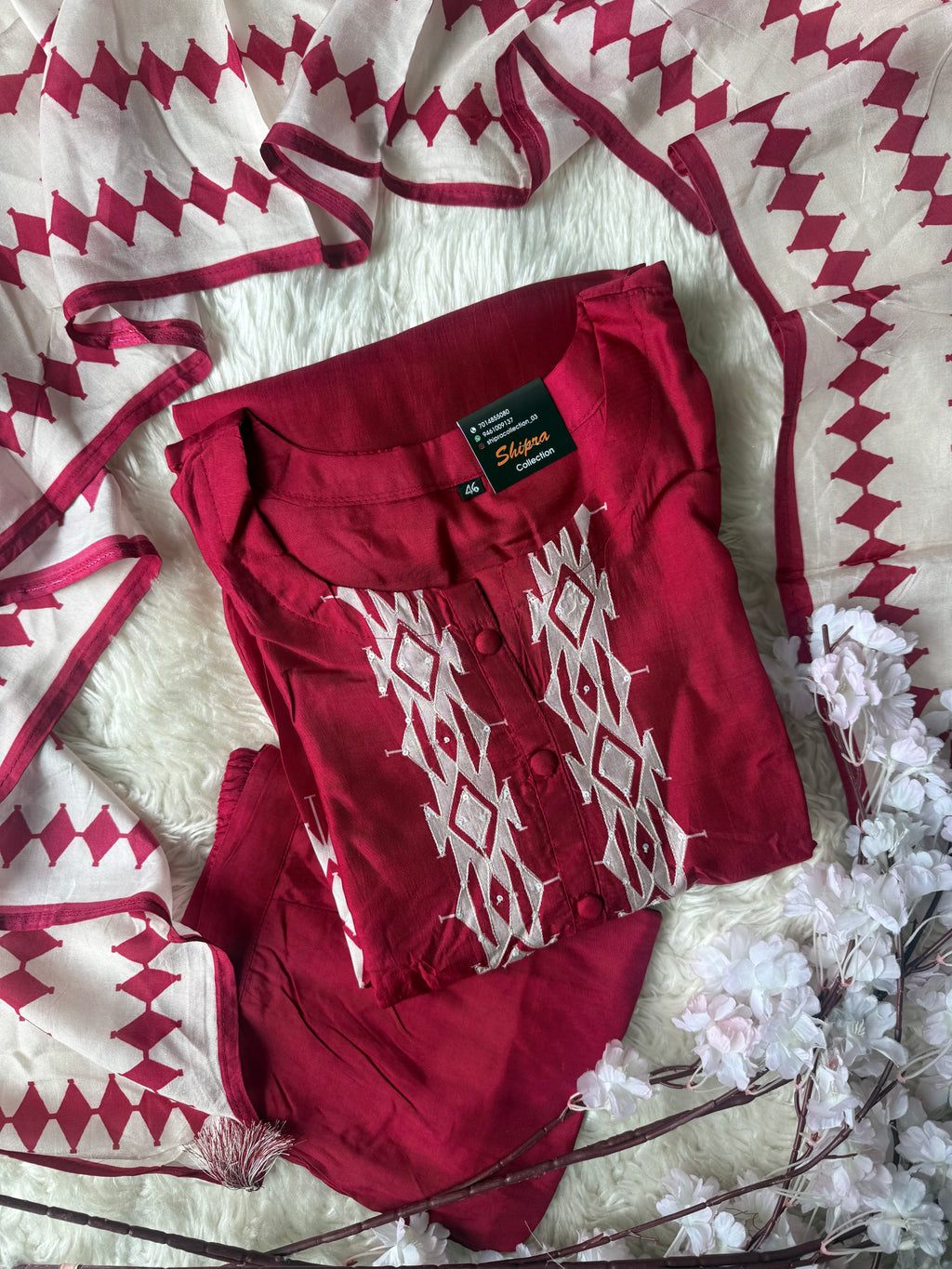 “ Plus Size” Butter Silk Kurti Pant Dupatta Set