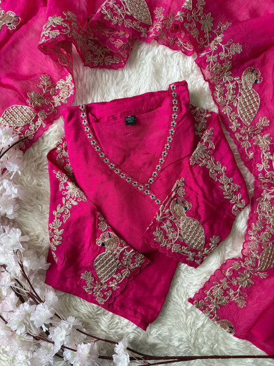 Russian Silk Kurti Pant Dupatta Set