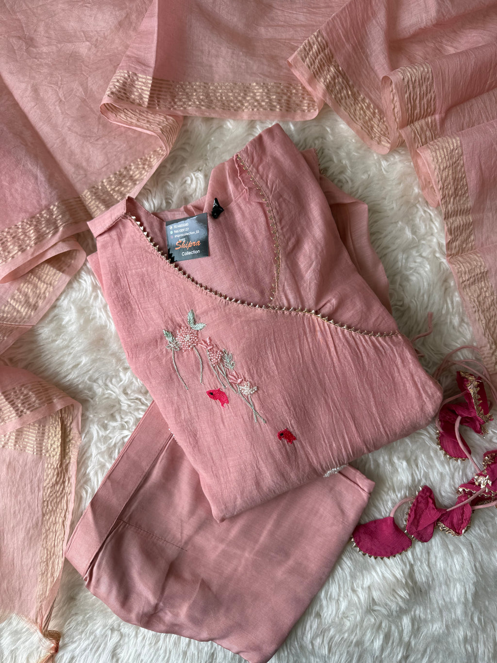“Plus Size” Mul Chanderi Kurti Pant Dupatta Set