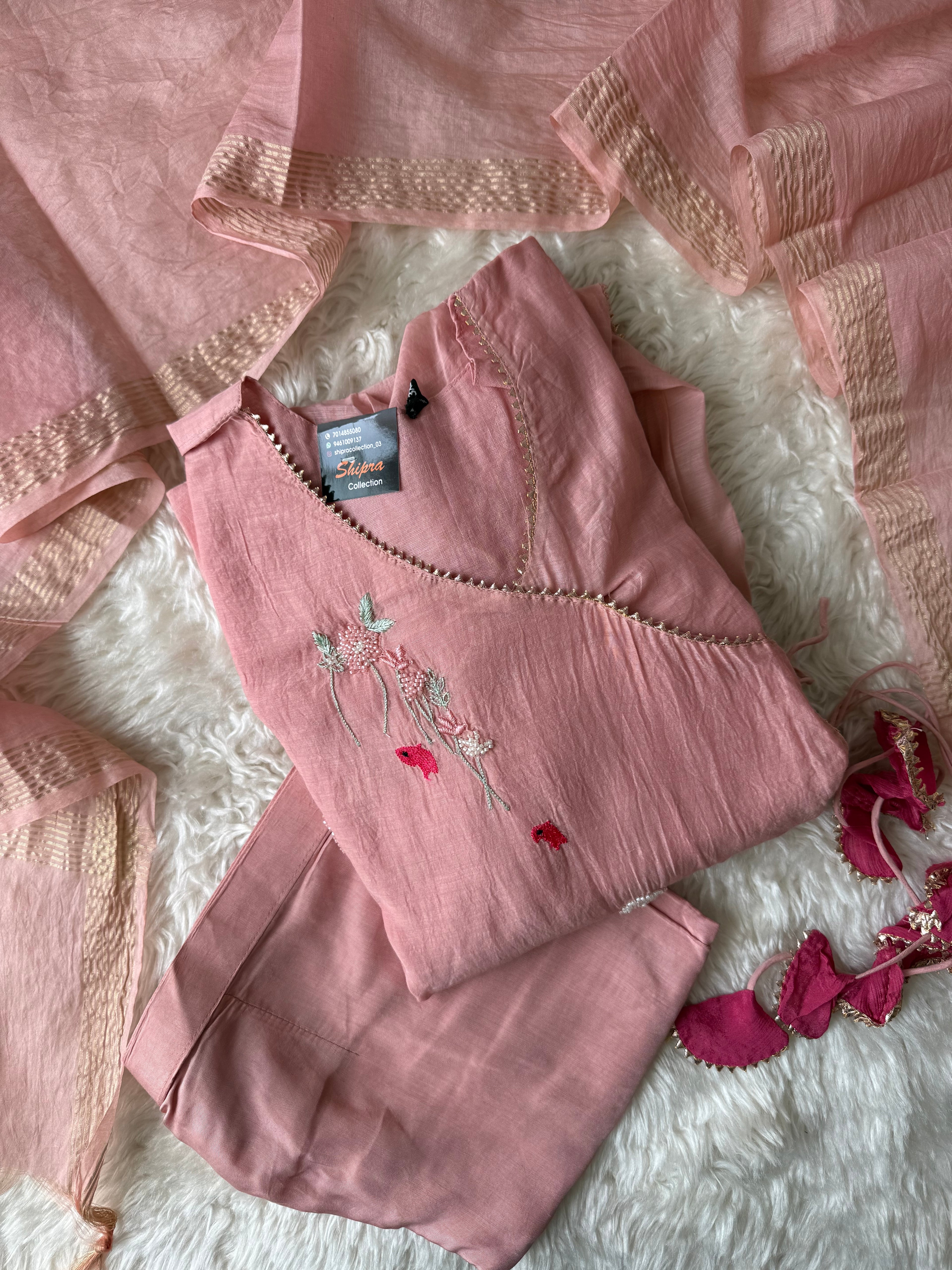 “Plus Size” Mul Chanderi Kurti Pant Dupatta Set