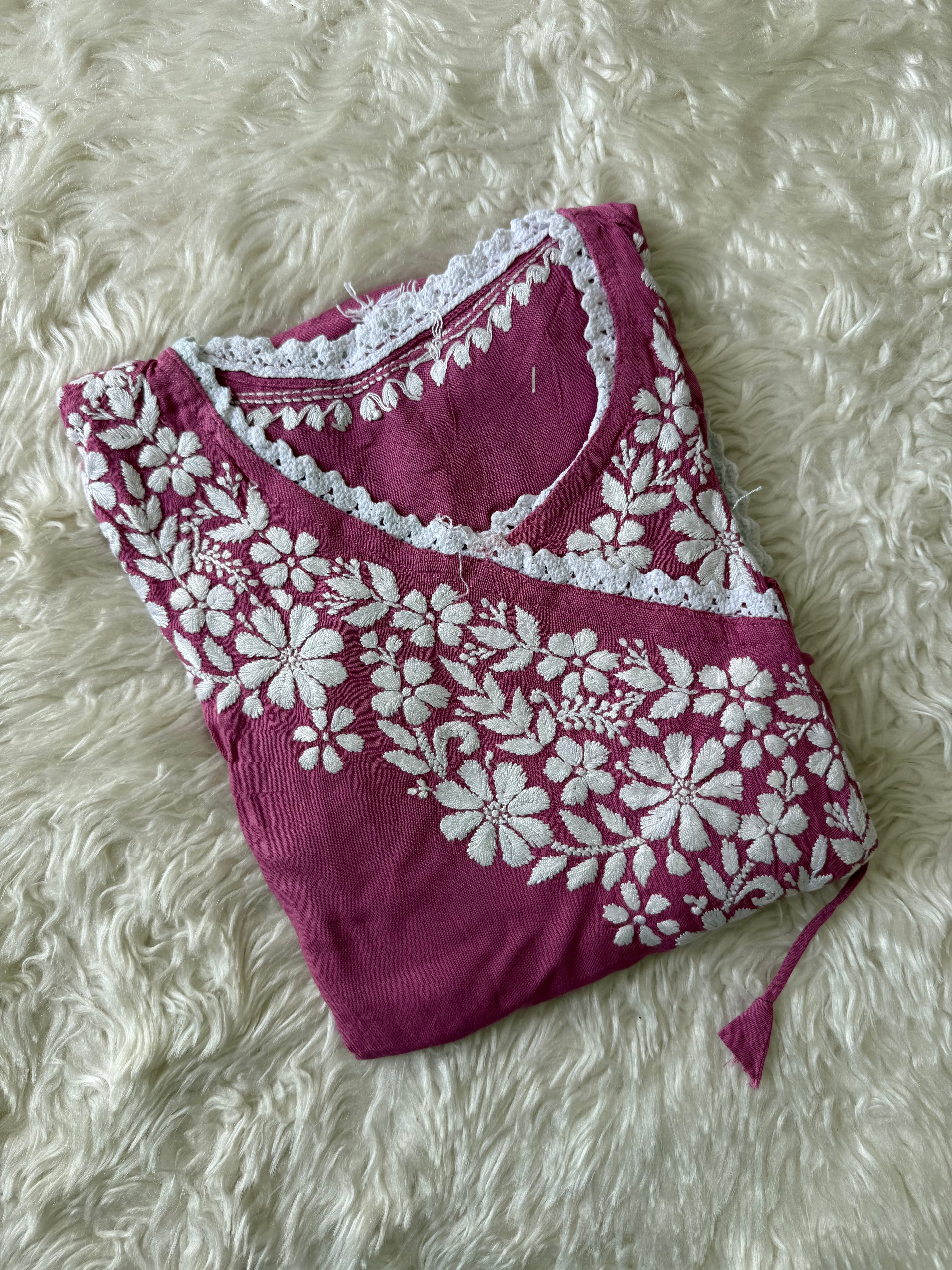 Heavy Rayon Angarkha Chikankari kurti