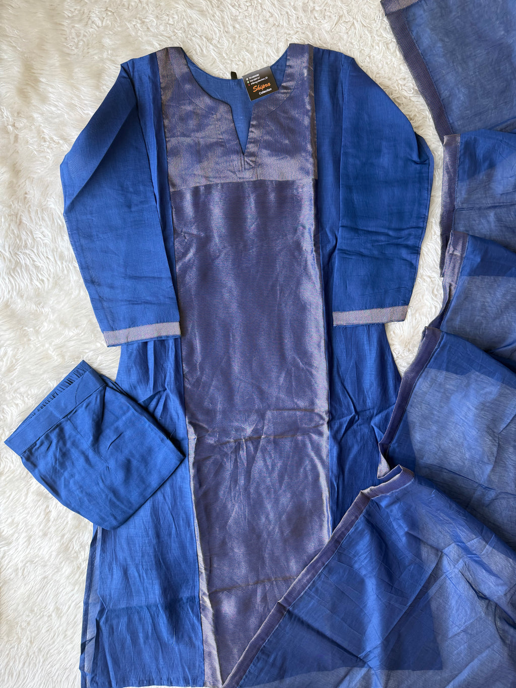 Mul Chanderi Kurti Pant Dupatta Set