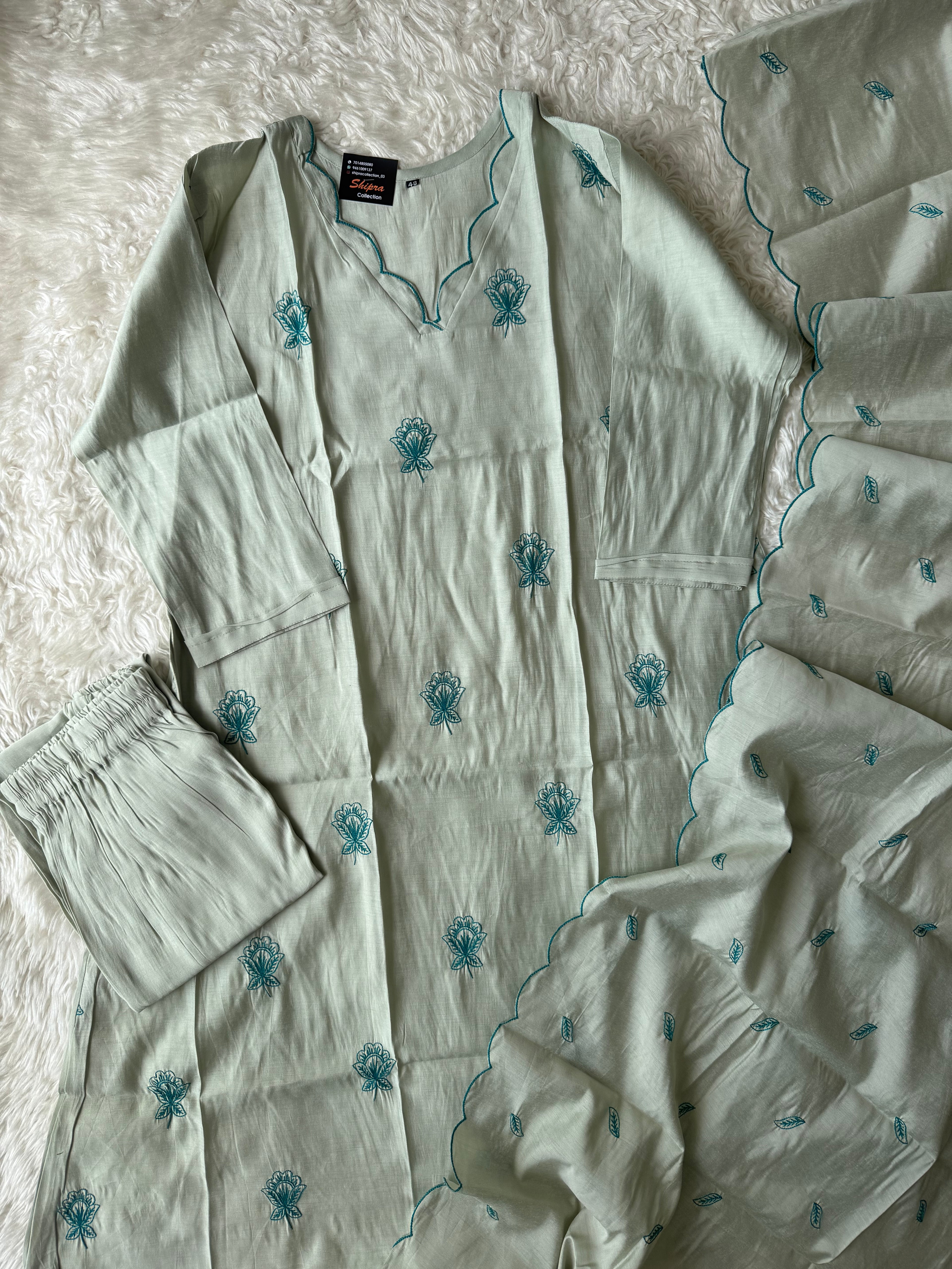 “ Plus Size” Muslin Silk Kurti Pant Dupatta Set