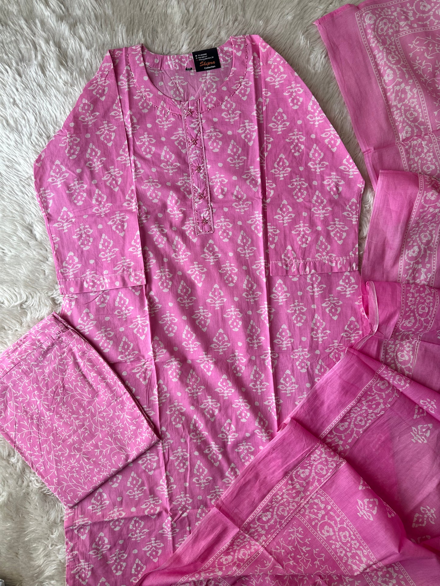 Breathable Cotton Kurti Pant Cotton Dupatta Set