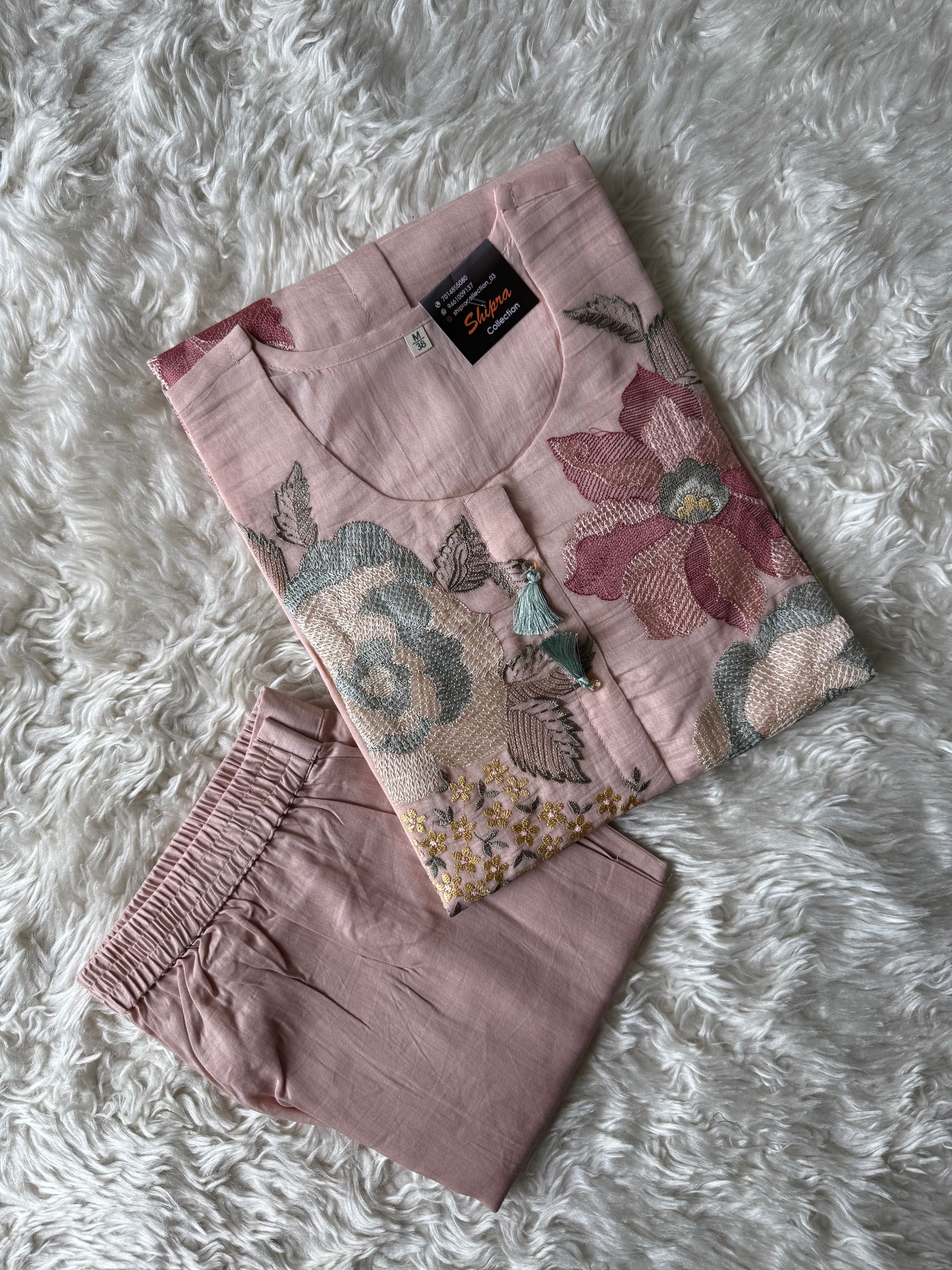 Mul Chanderi Thread work Co-ord Set