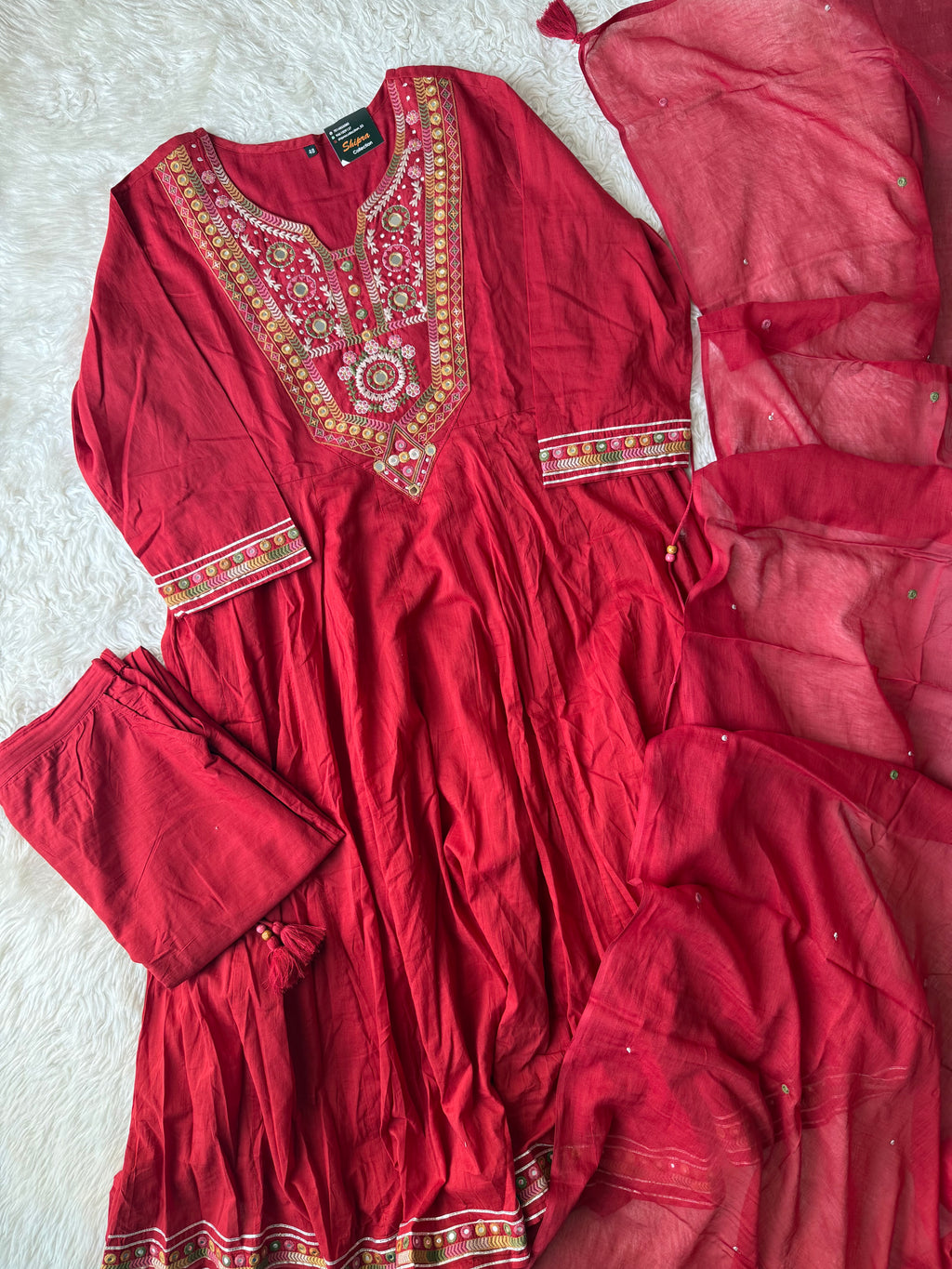 Premium Cotton FLARE Kurti Pant Dupatta Set
