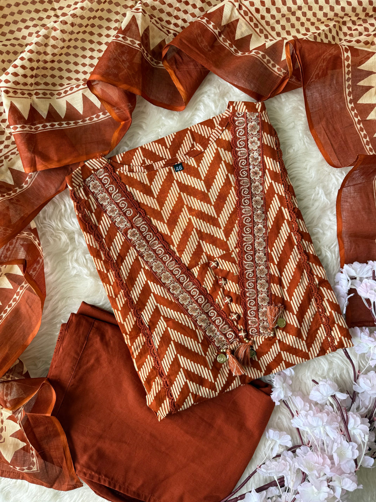 Pure Cotton Kurti Pant Dupatta Set