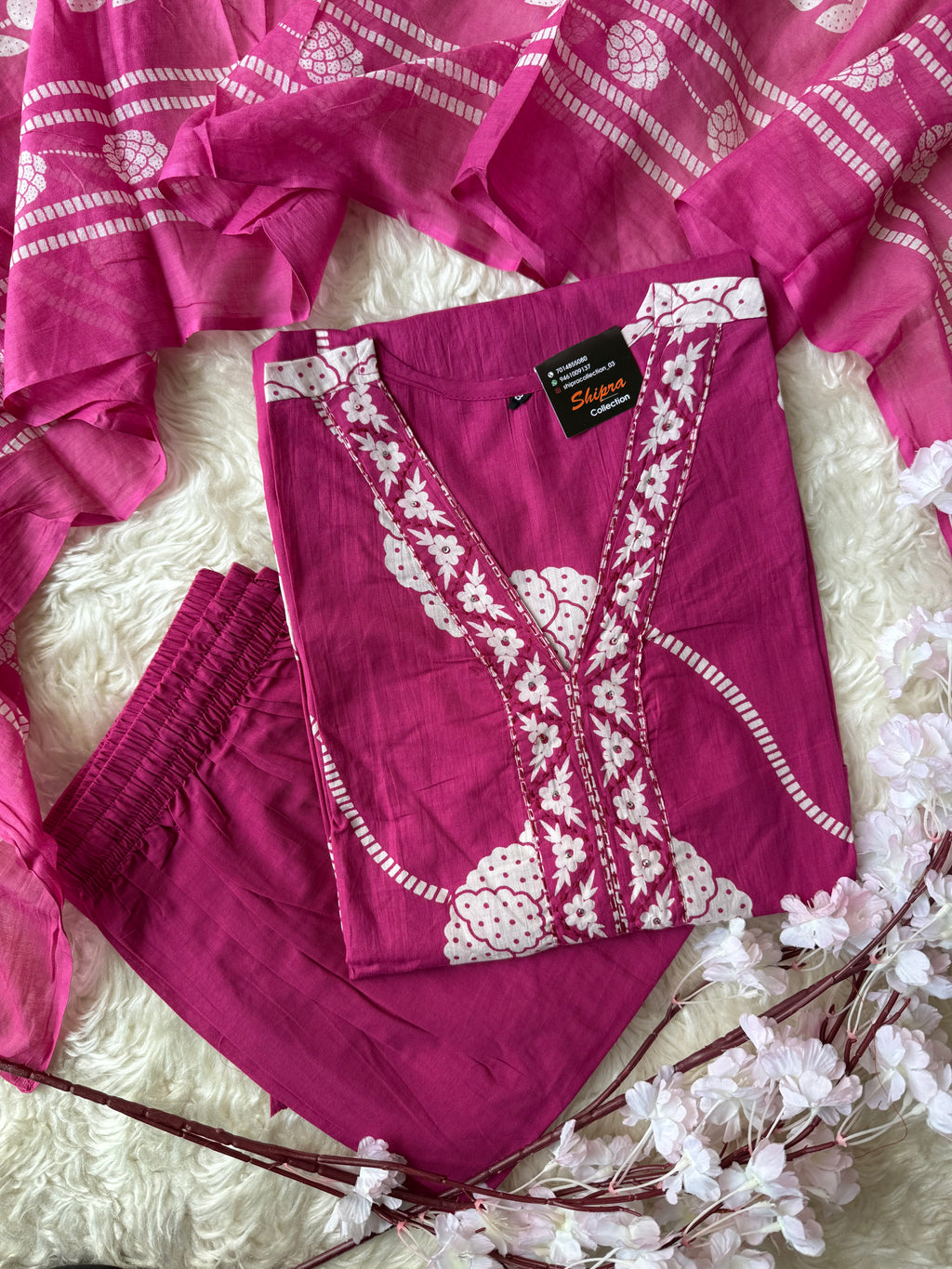 Pure Cotton Kurti Pant Dupatta Set