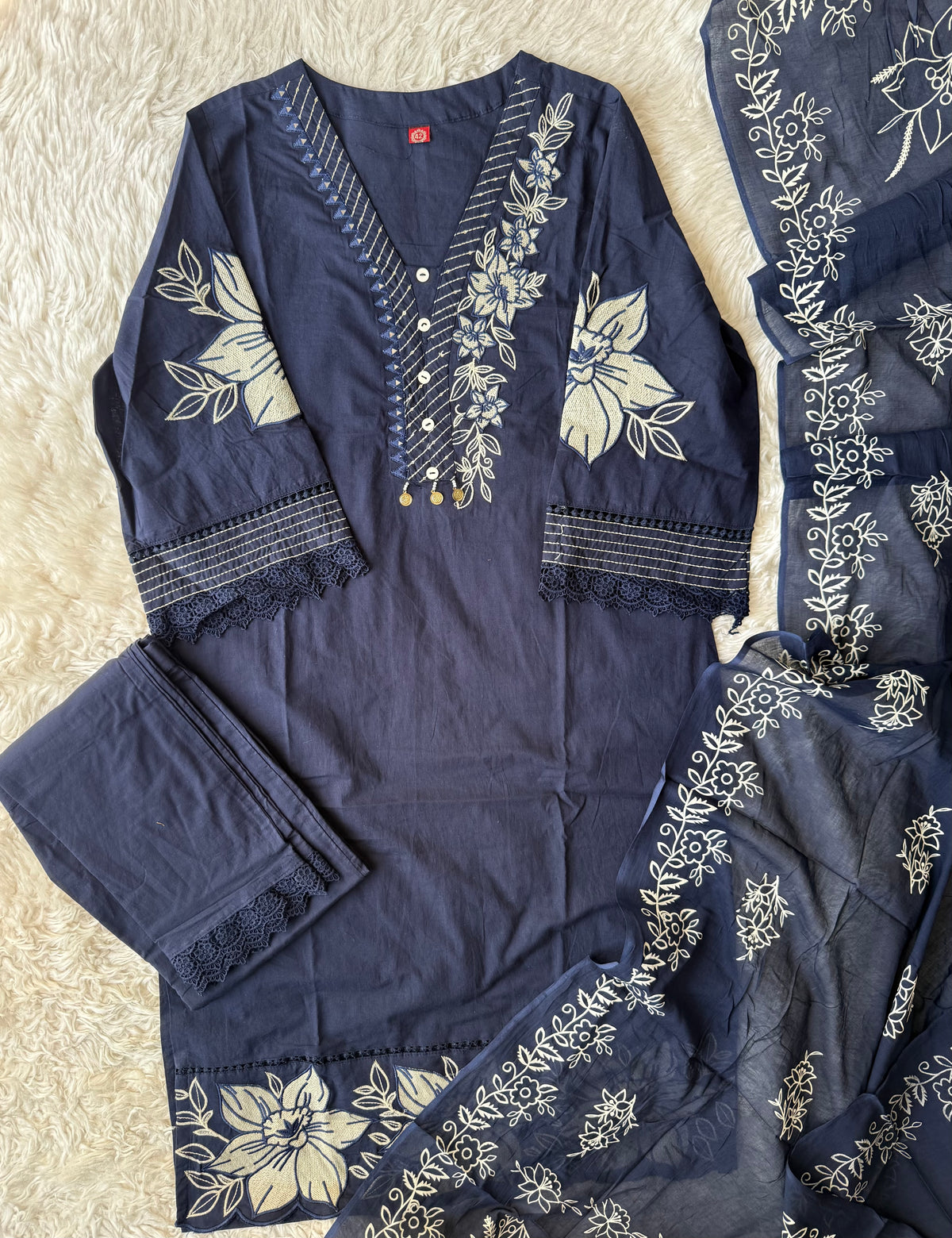 Pure Cotton Kurti Pant Dupatta Set