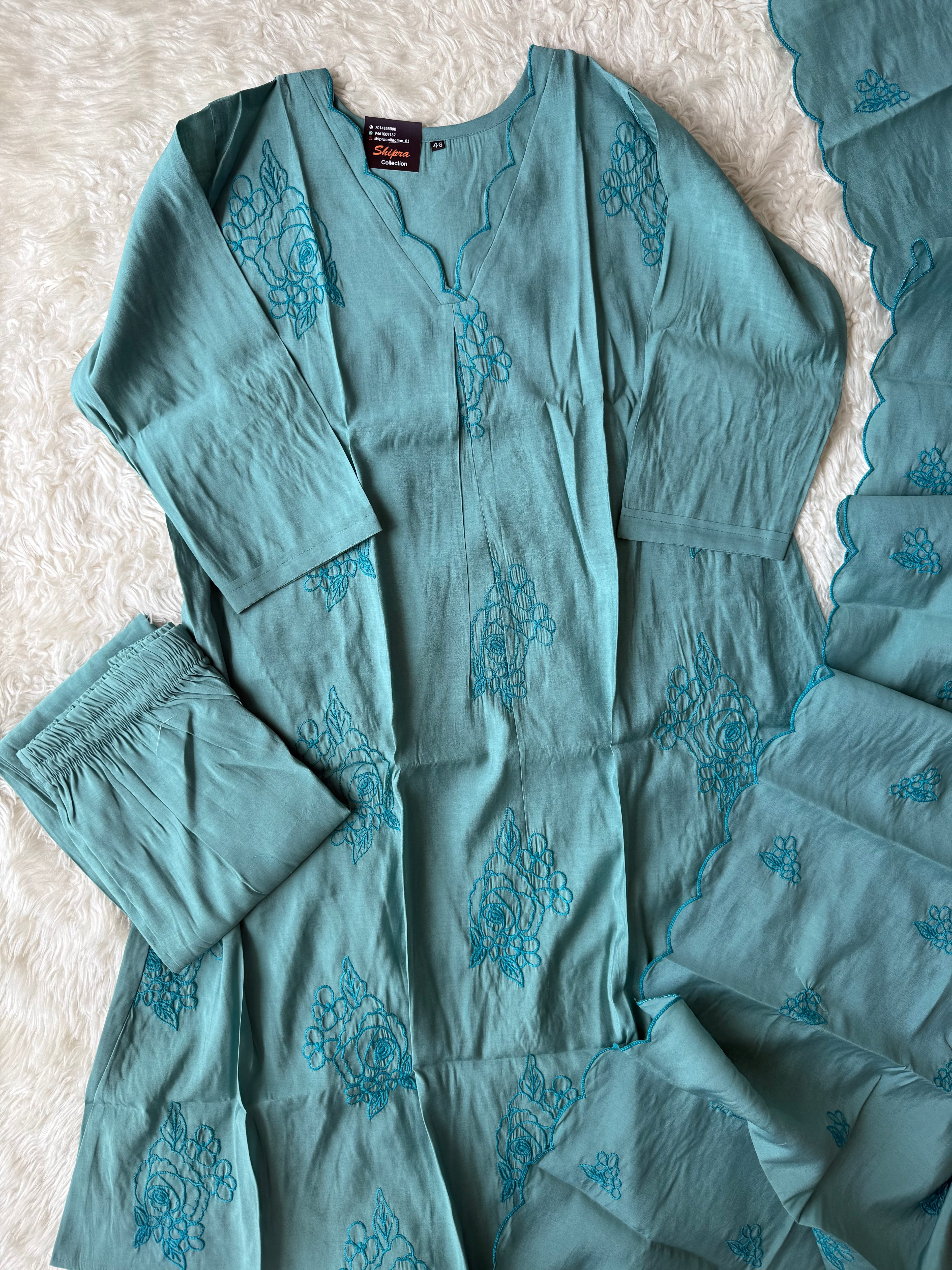 “ Plus Size” Muslin Silk Kurti Pant Dupatta Set