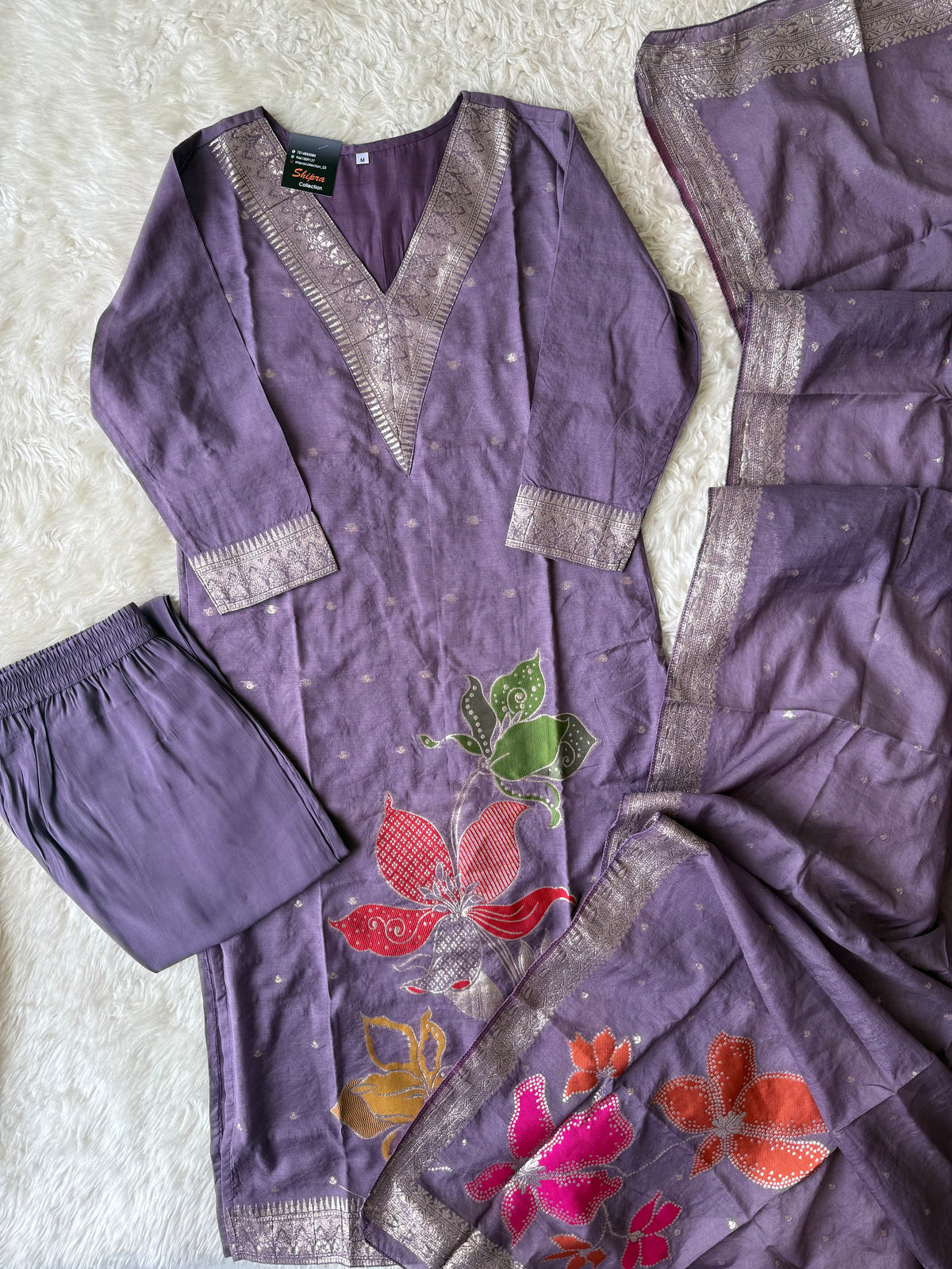 Pure Muslin Silk Kurti Pant Dupatta Set