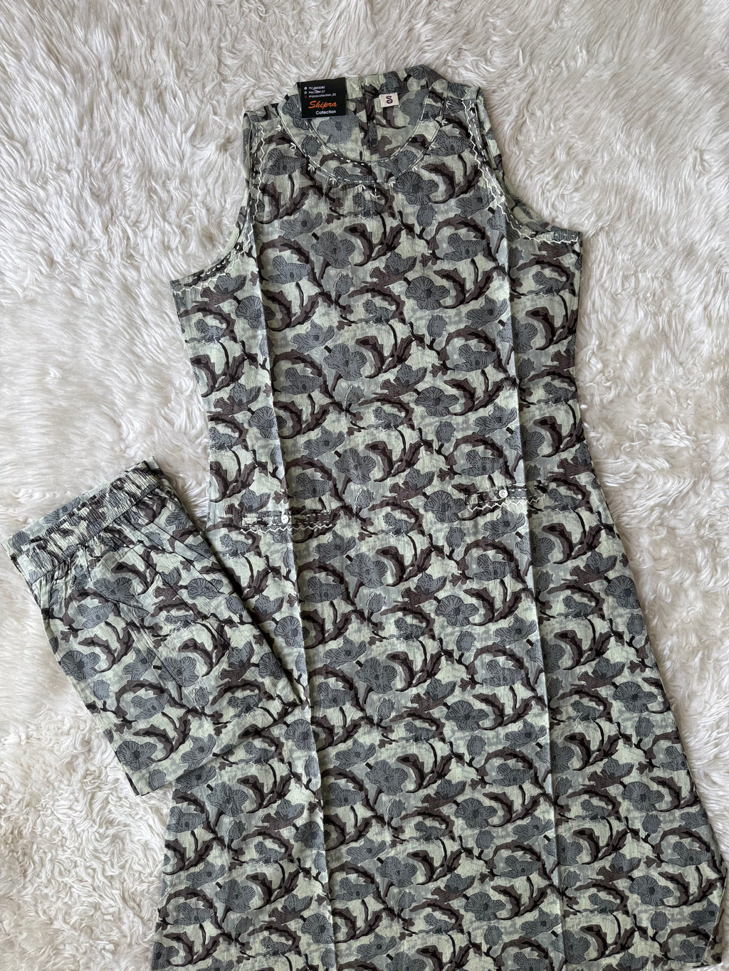 Pure Cotton Sleeveless Kurti Pant Set
