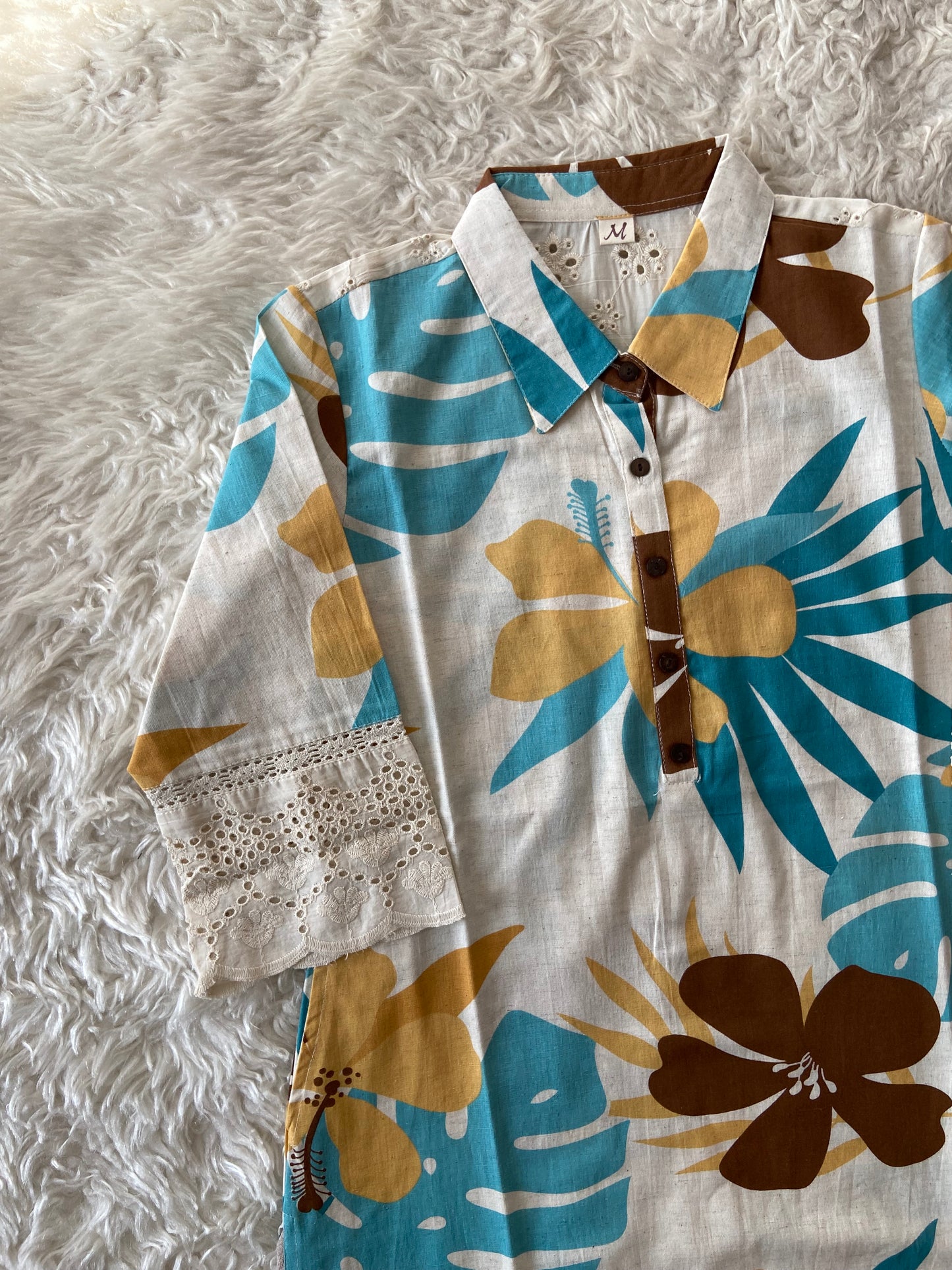 Khadi Cotton kurti with Lace details