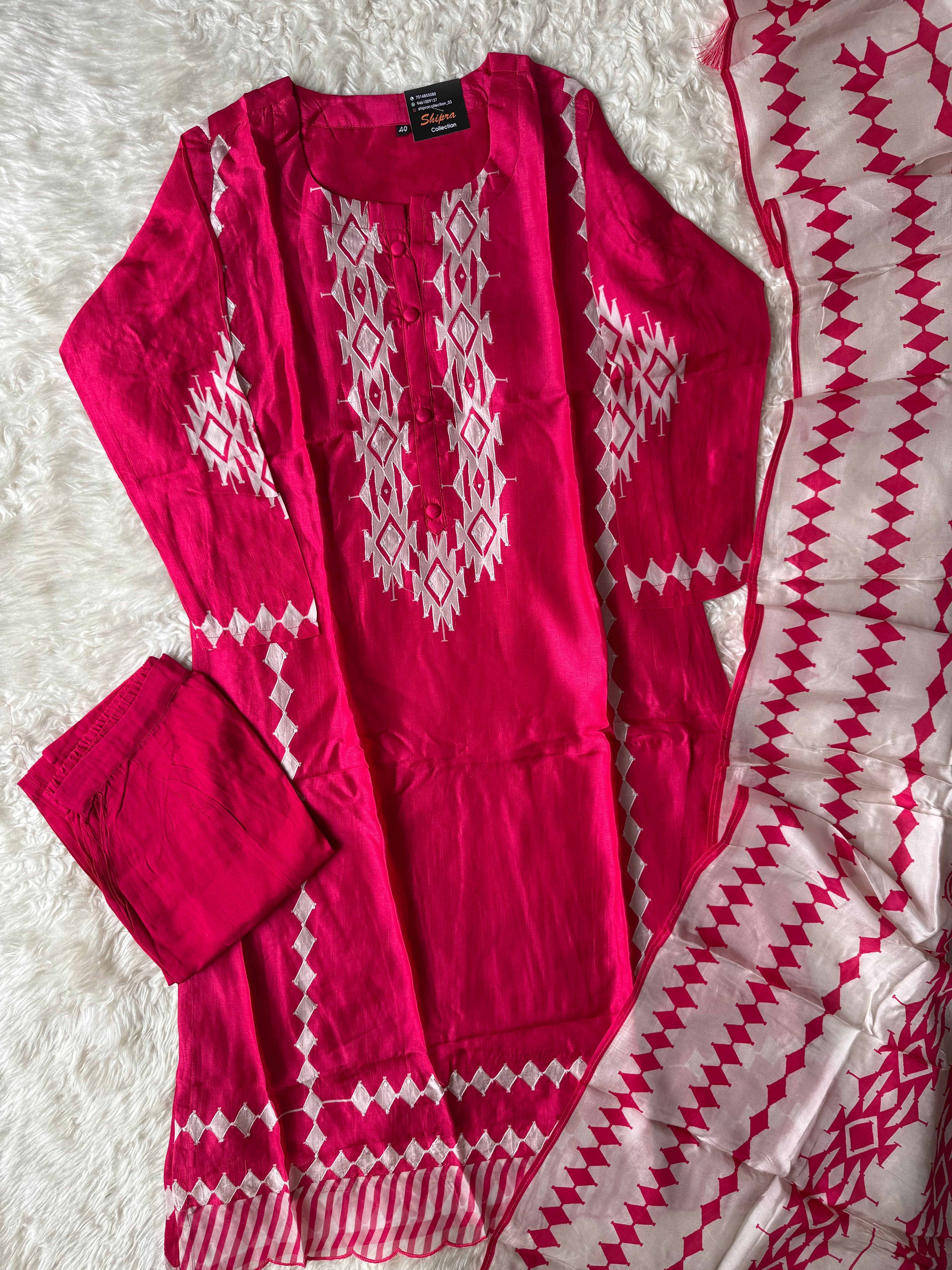 Butter Silk Kurti Pant Dupatta Set