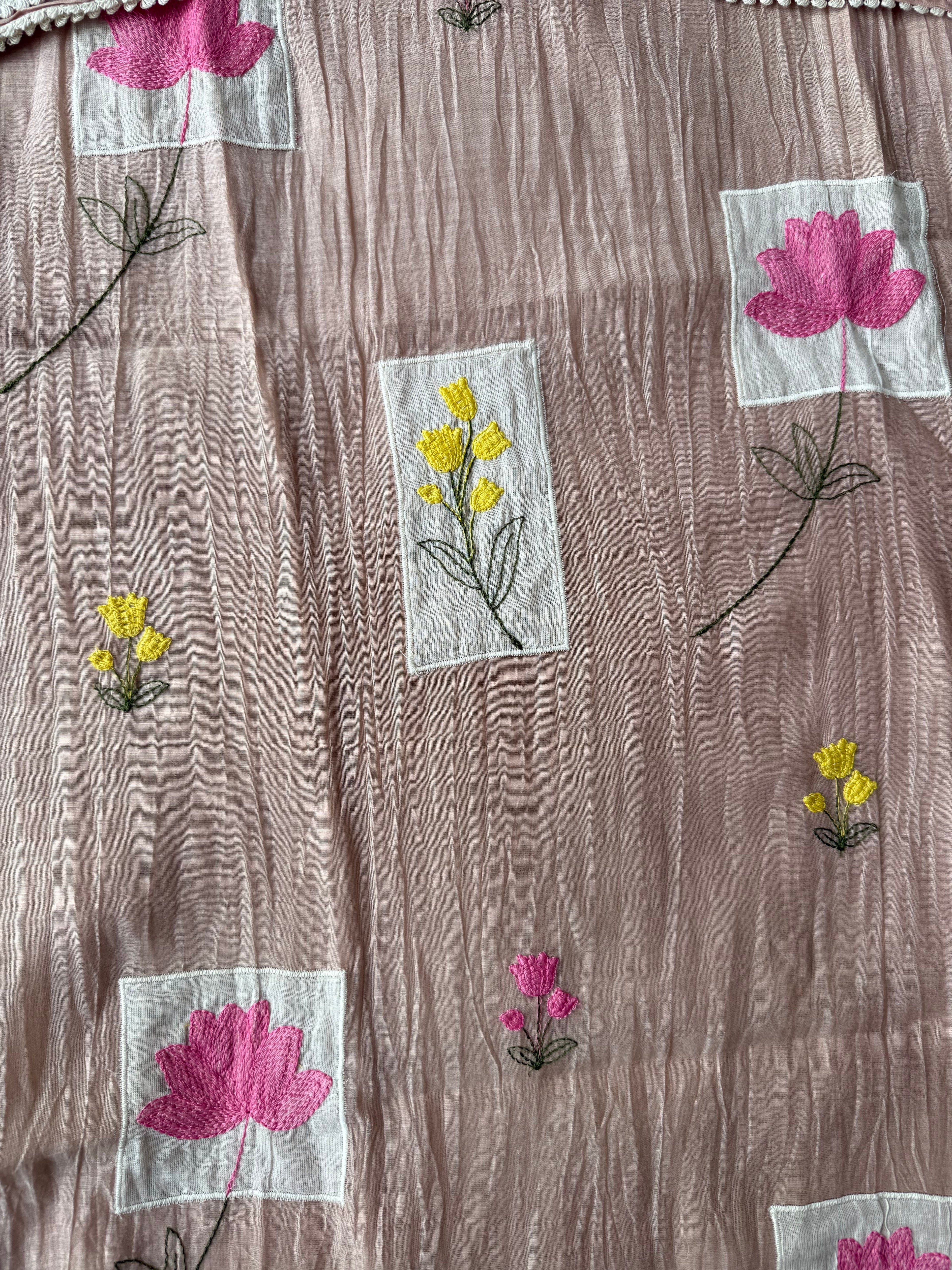 Pure Mul Chanderi Kurti Pant Dupatta Set