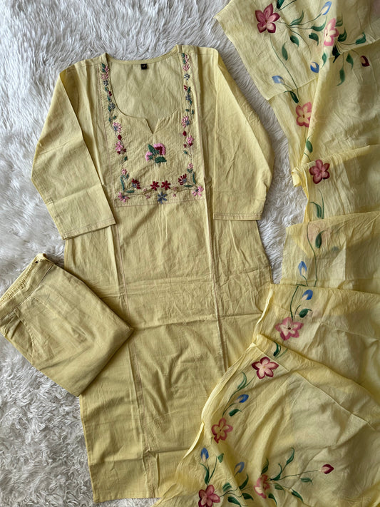 Mul Cotton Set with hand painted dupatta