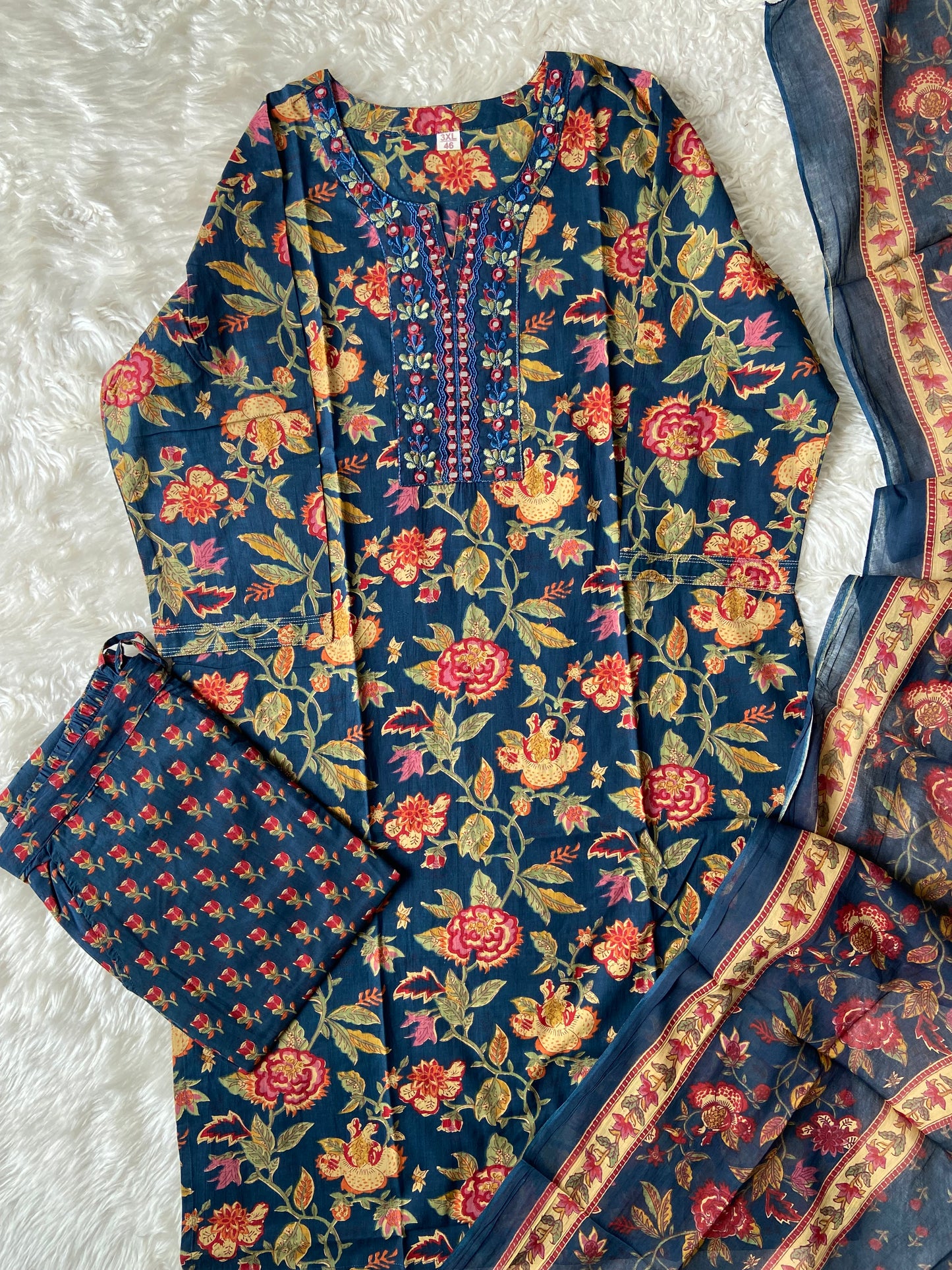 Pure Cotton Kurti Pant Dupatta Set