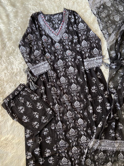 Budget Friendly A-Line Kurti afghnai Pant Dupatta Set