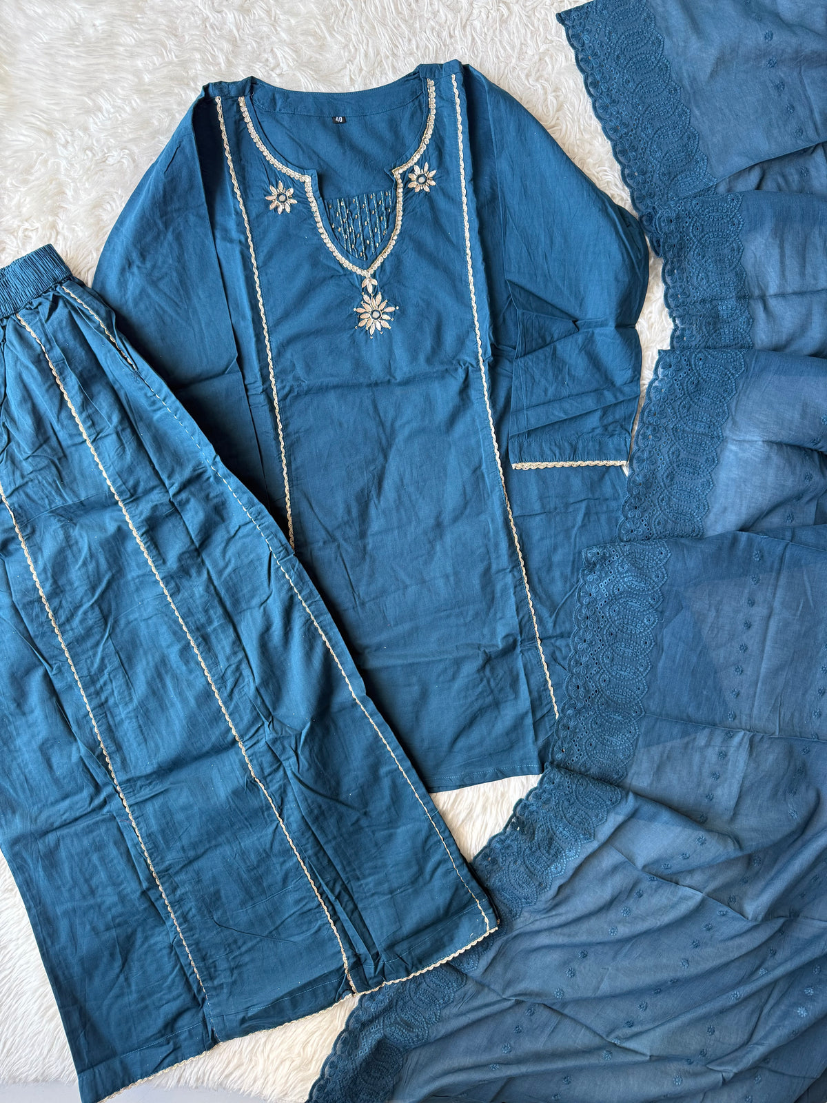 Premium Cotton Kurti Plazo Dupatta Set