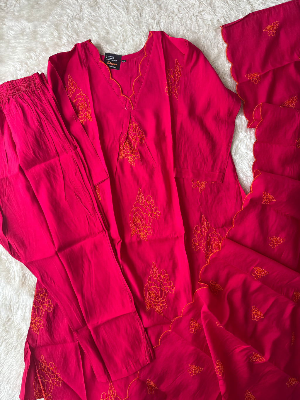 “ Plus Size” Muslin Silk Kurti Pant Dupatta Set
