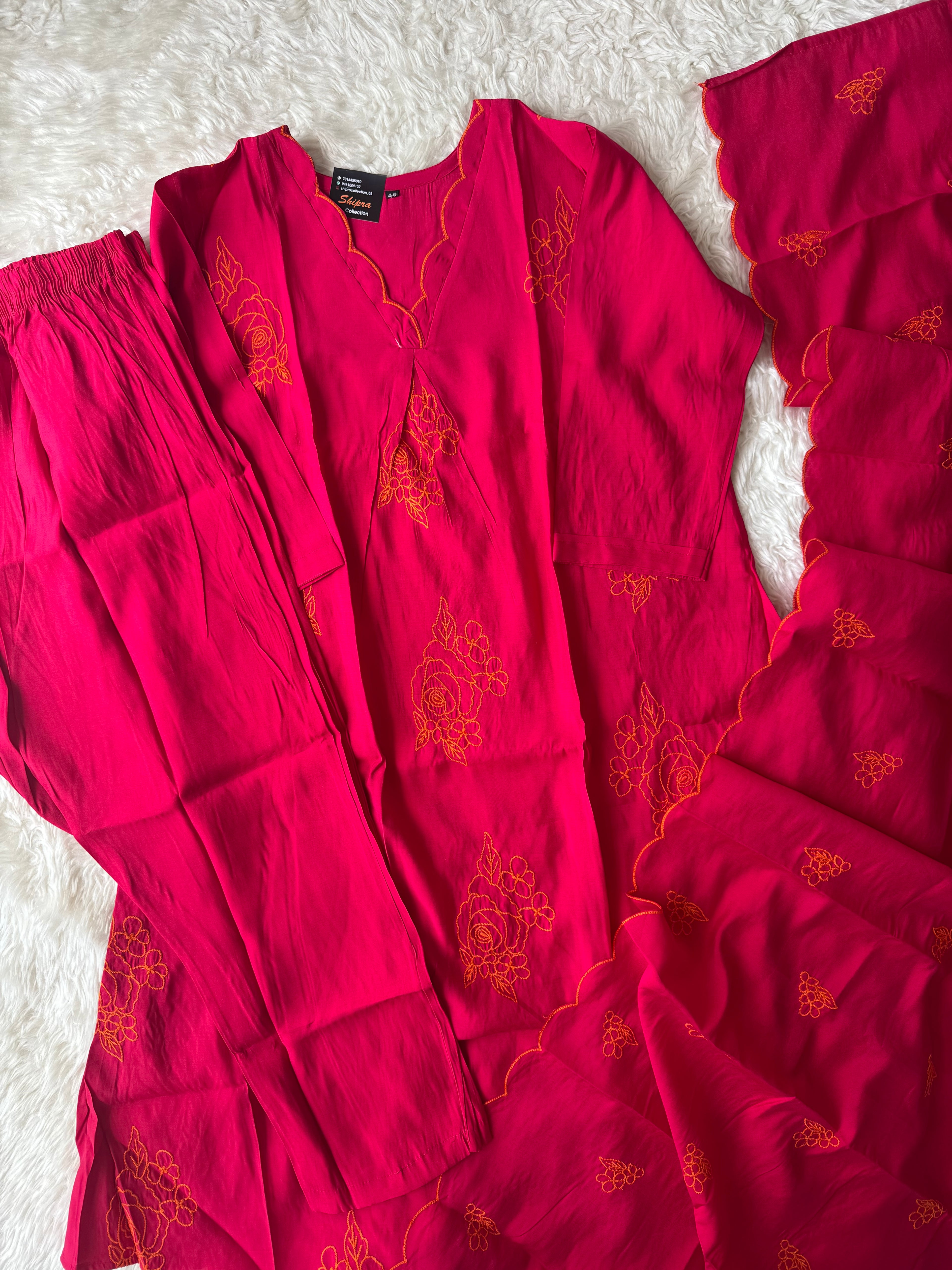 “ Plus Size” Muslin Silk Kurti Pant Dupatta Set