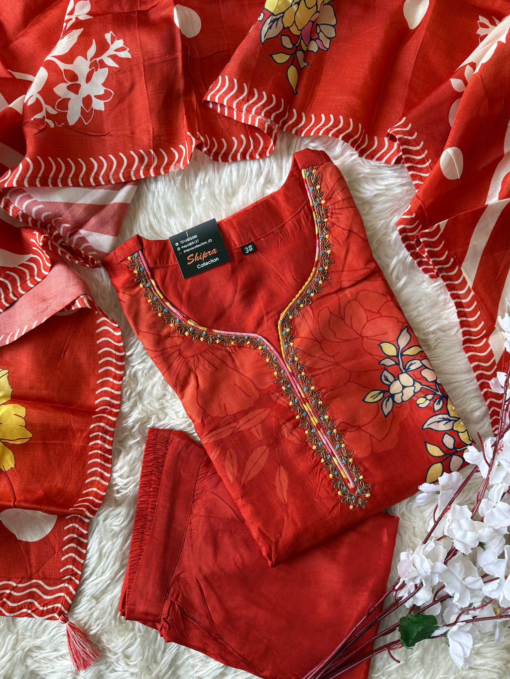 Russian Silk Kurti Pant Dupatta Set