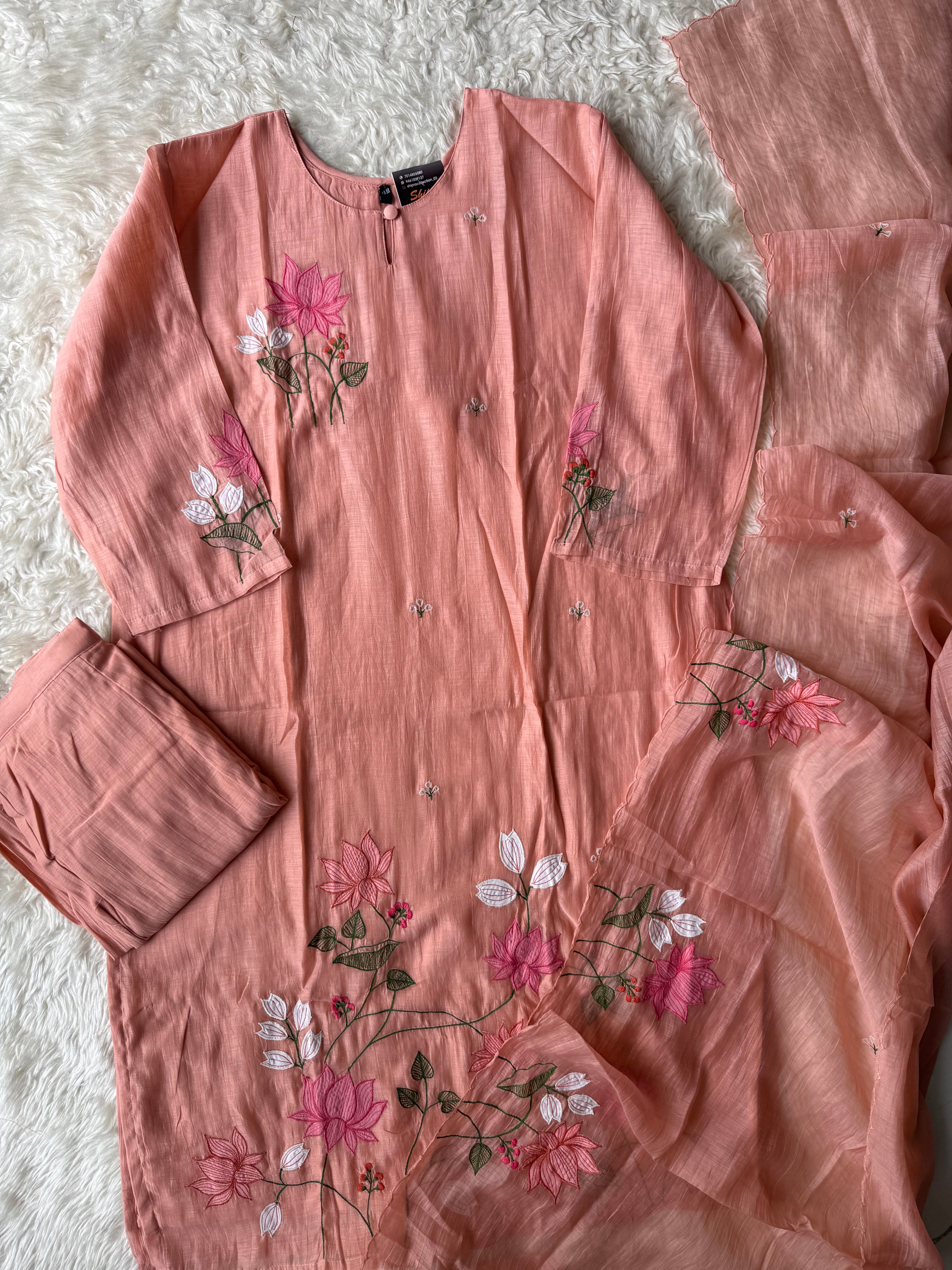 “Plus Size” Mul Chanderi Kurti Pant Dupatta Set