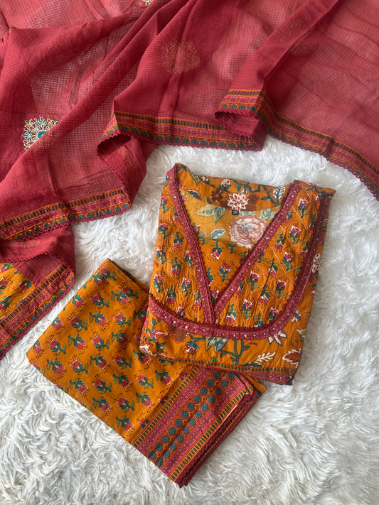 Premium Cotton FLARE Kurti Plazo Dupatta Set