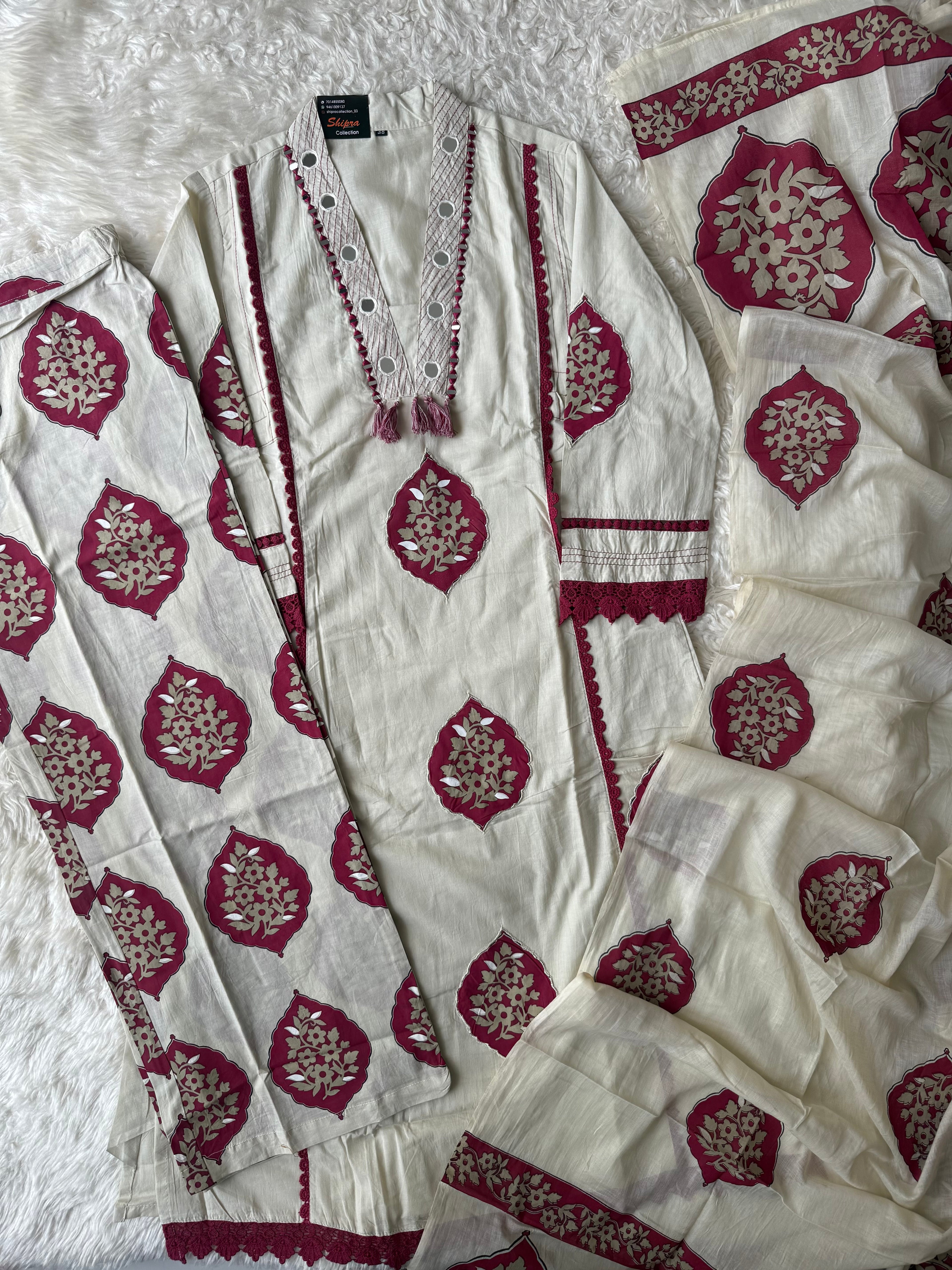 Premium Cotton Aline Kurti Plazo Dupatta Set