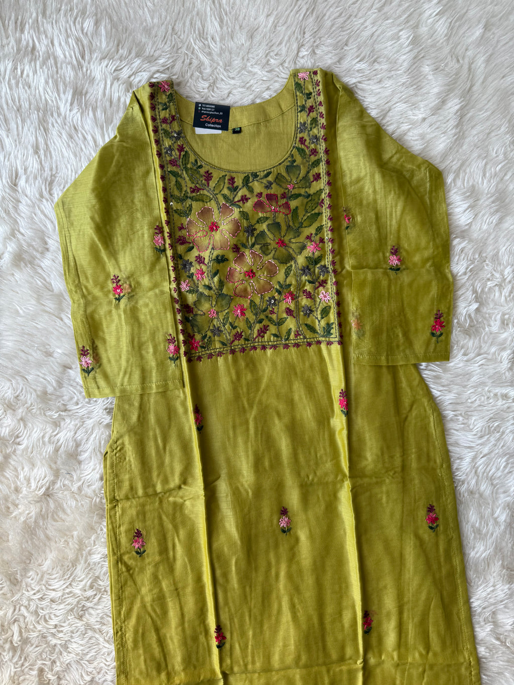 Pure Chanderi Silk Kurti Pant Dupatta Set
