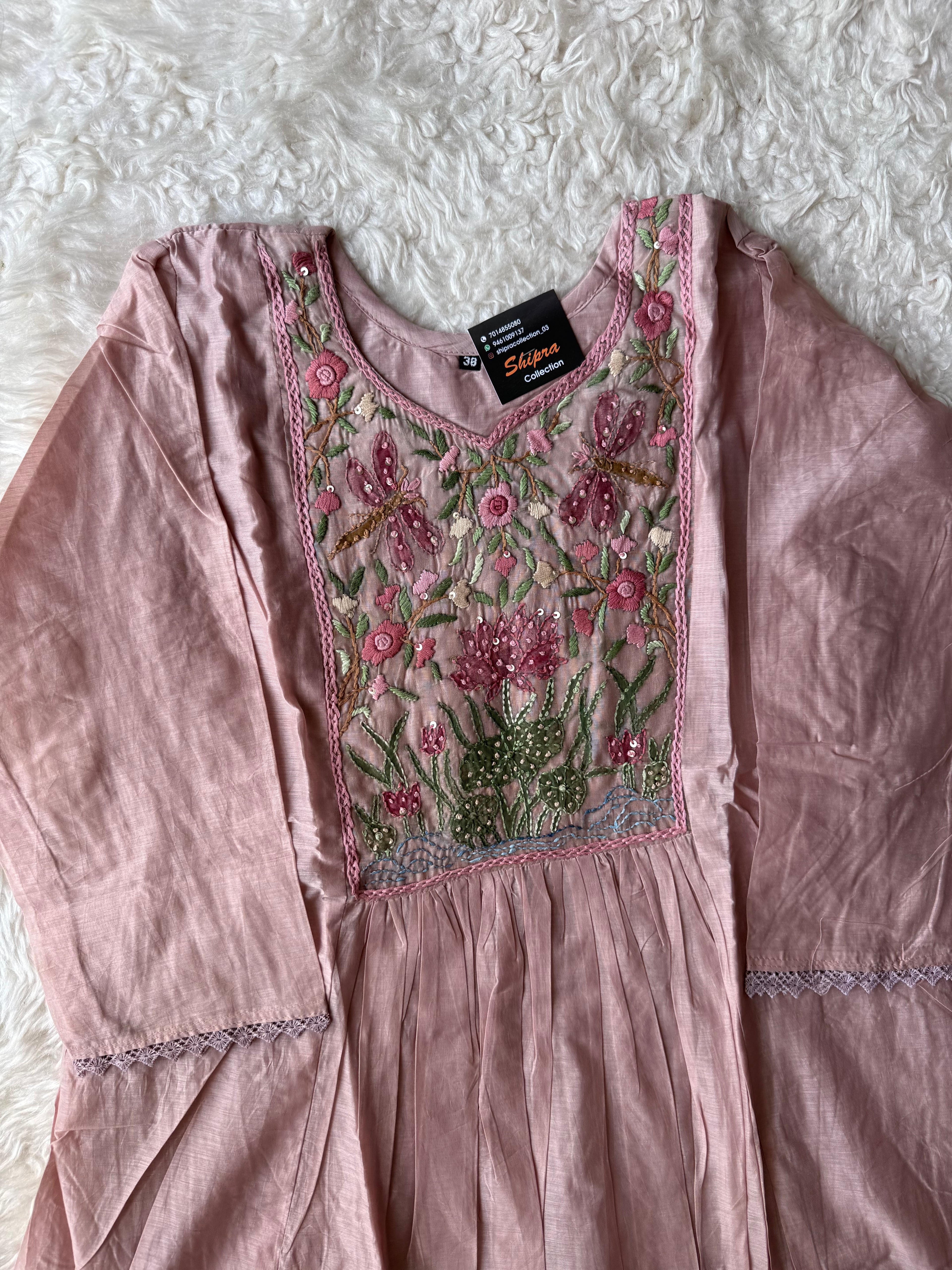Mul Chanderi Kurti Pant Dupatta Set