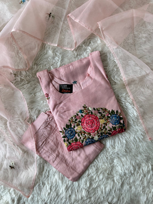Dola Silk Embroidery Kurti Pant Dupatta Set