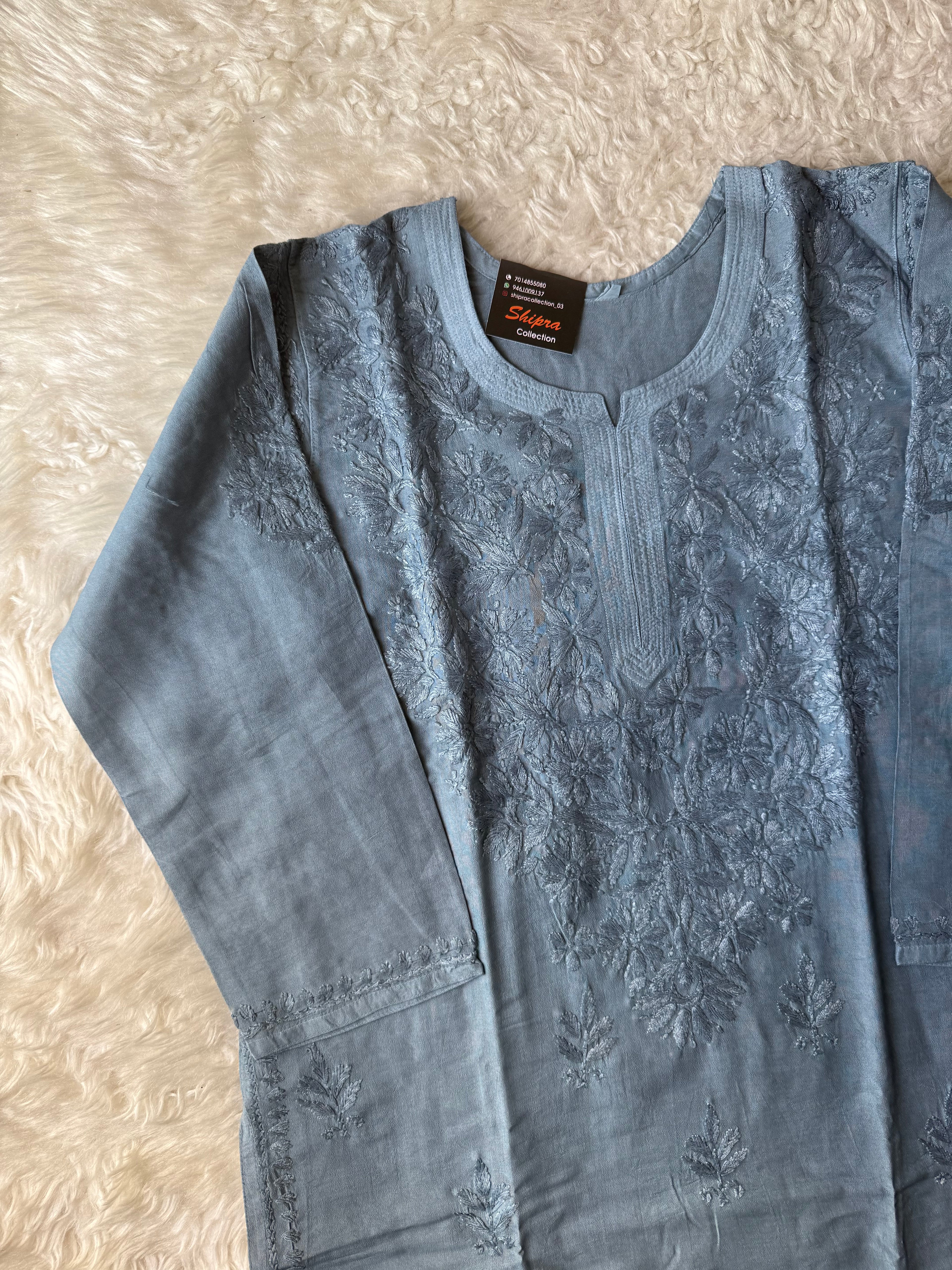 Chanderi Silk Chikankari Kurti Pant Dupatta Set