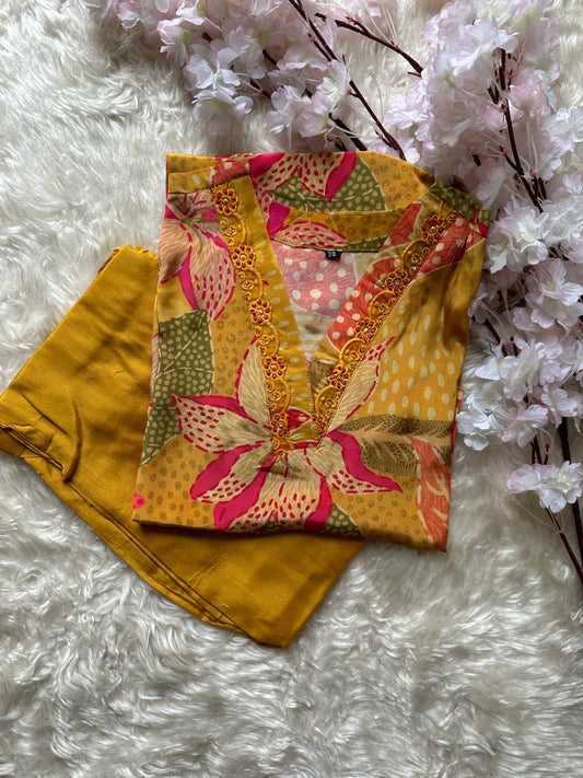 Crepe Silk Kurti Pant Set