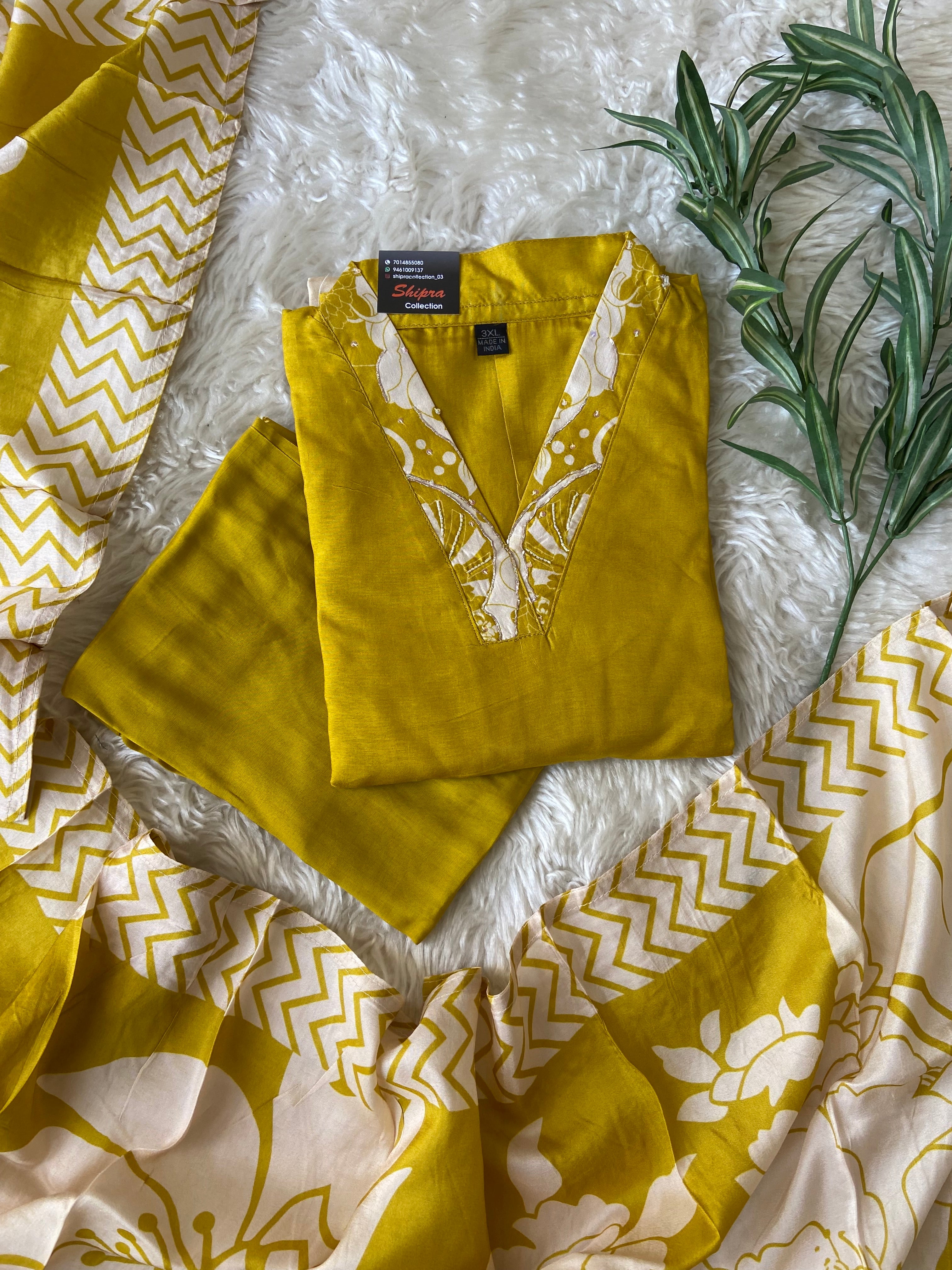 “Plus Size” Russian Silk Kurti Pant Dupatta Set