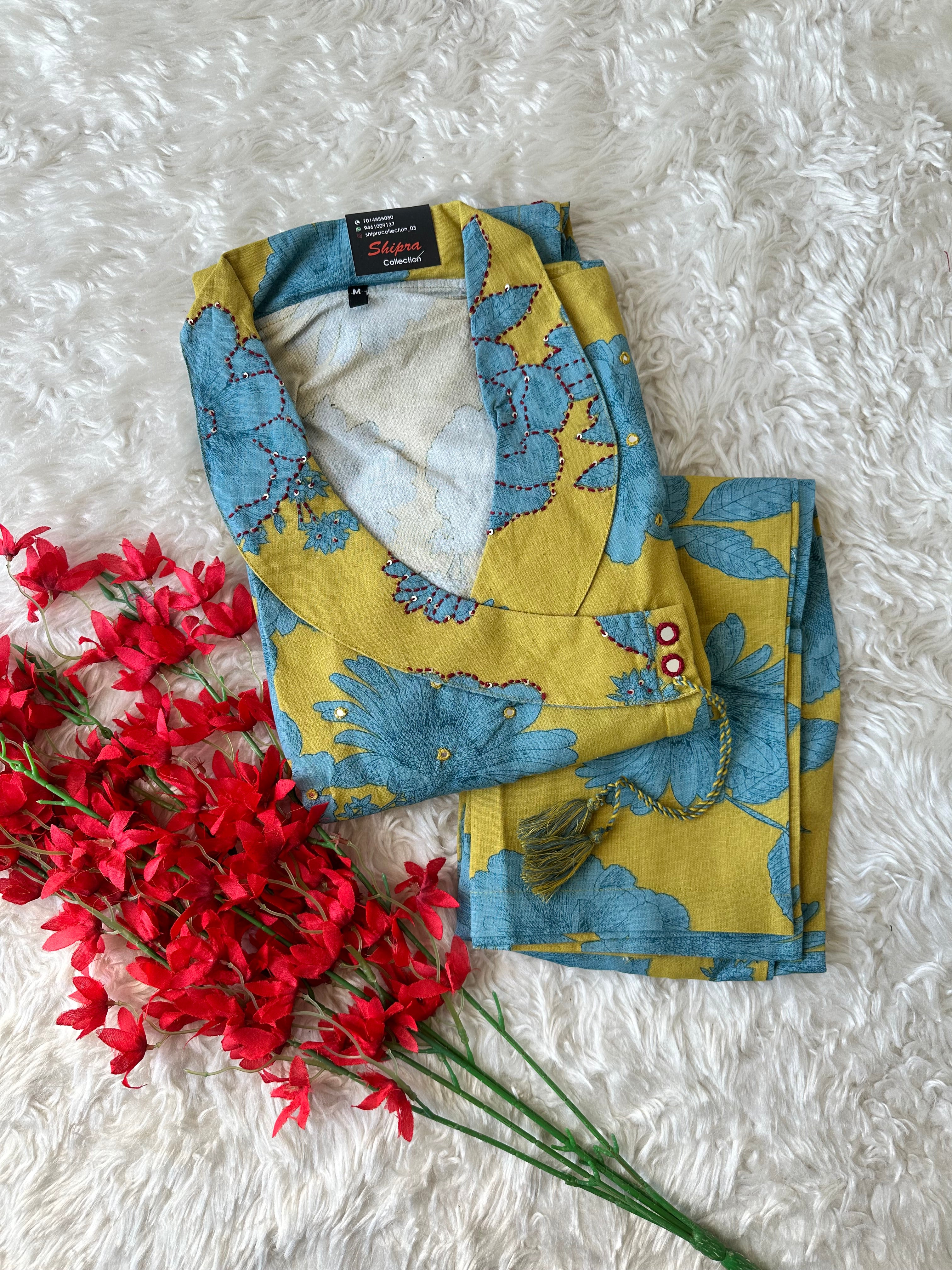 Khadi Cotton Kurti Plazo Set