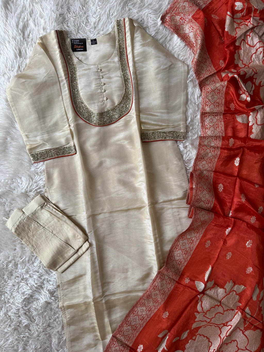 Tissue Shimmer Kurti Pant Dupatta Set