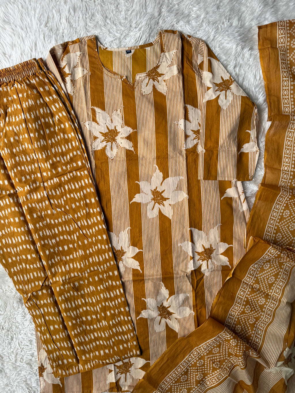 Pure Cotton Kurti Pant Dupatta Set