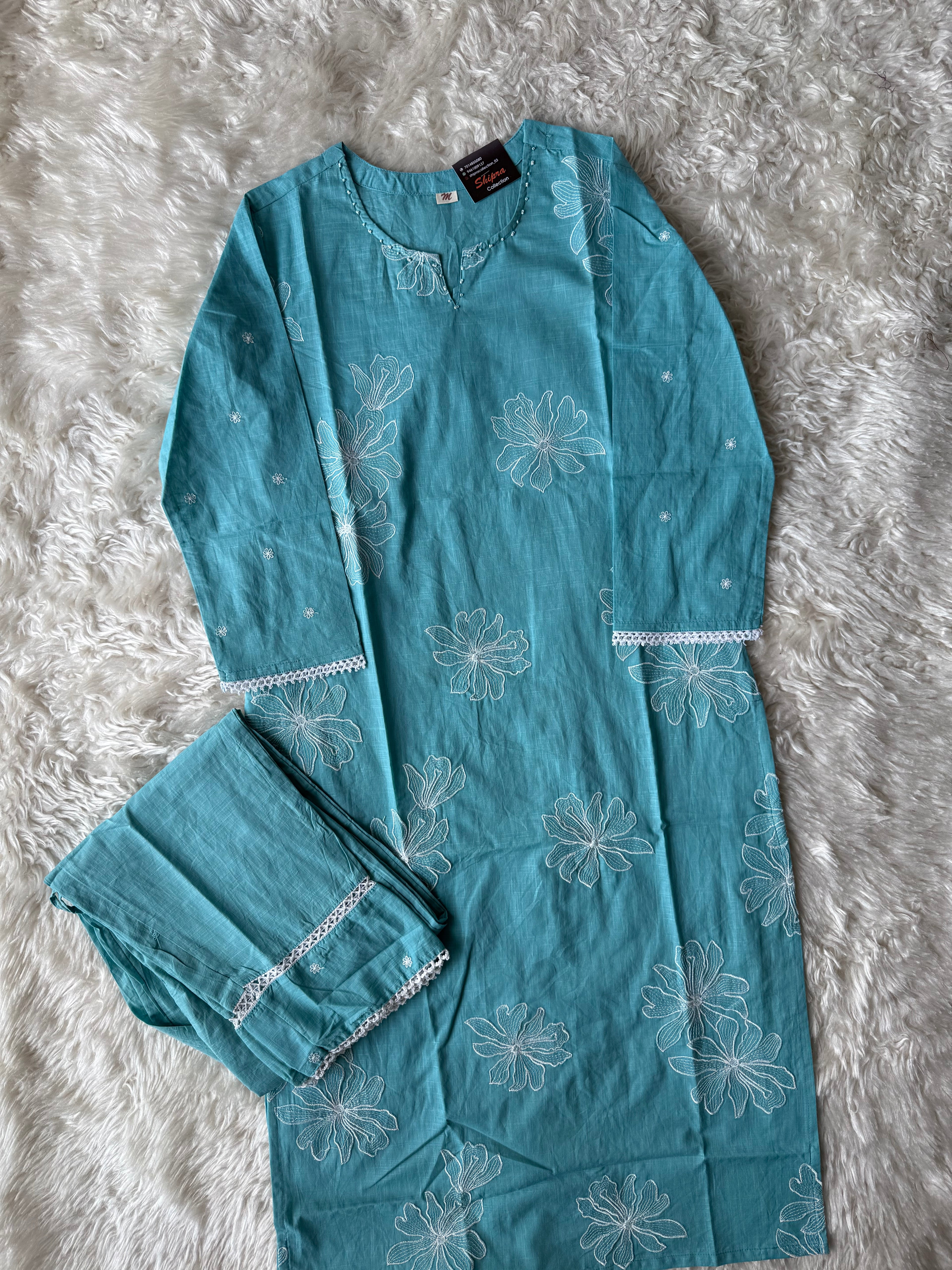 Slub Cotton Kurti Pant Set