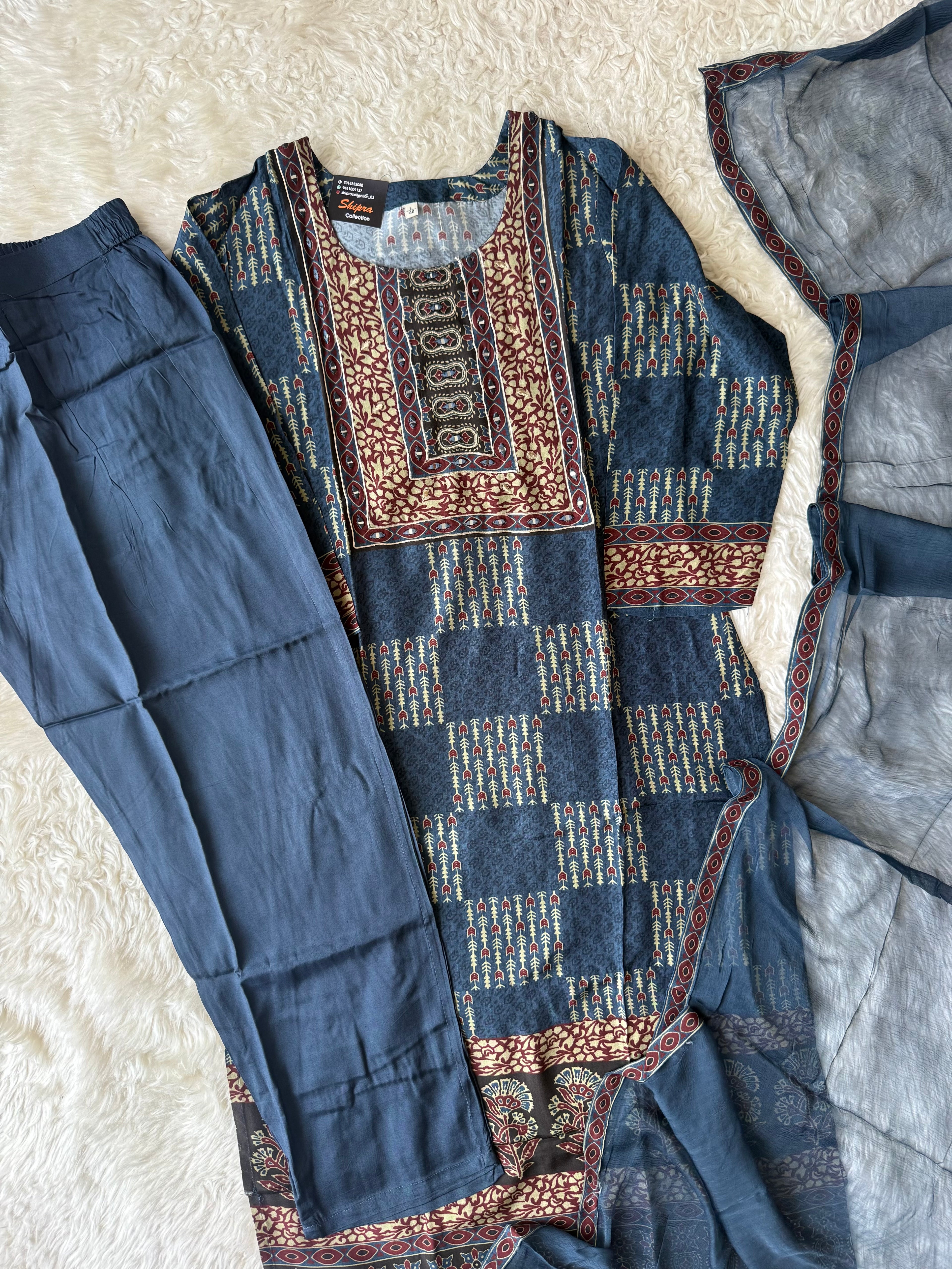 Premium Muslin Silk Kurti Pant Dupatta Set
