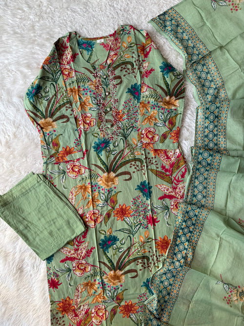 Breathable Cotton Kurti Pant Cotton Dupatta Set