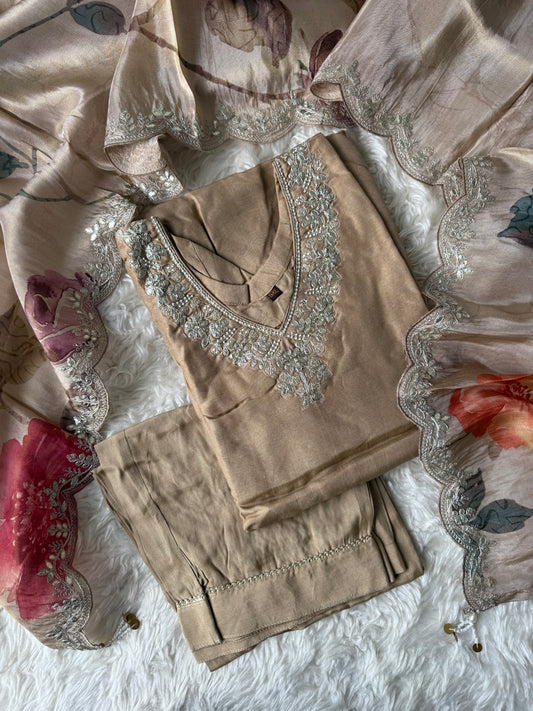 Plus Size Russian Silk Kurti Pant Dupatta Set