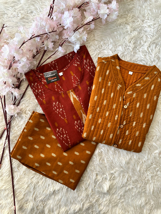 Premium Cotton Kurti Pant Jacket Set